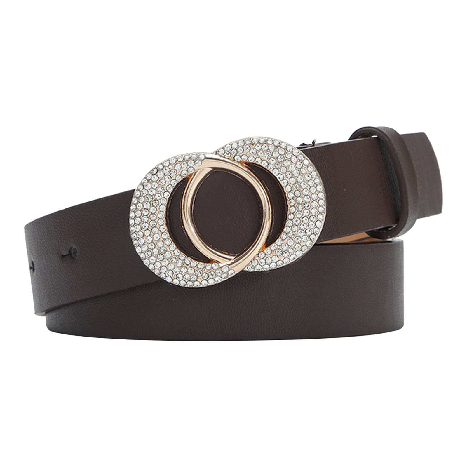 Women's Fashion Double O Ring Buckle Faux Leather Belt for Jeans - Stylish Black Waist Belt for Office, Casual Wear & Outfit Accessories