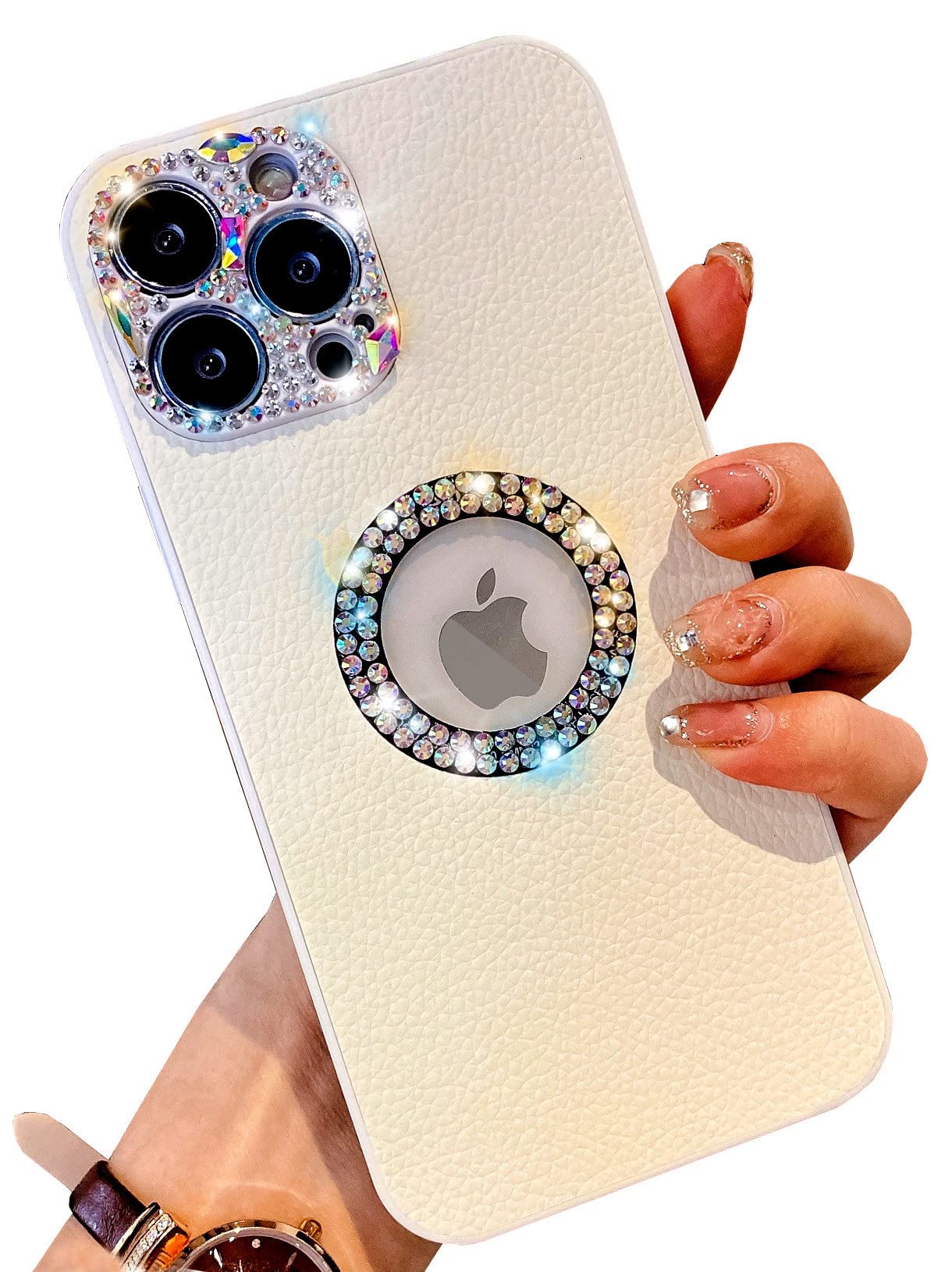 BANAILOA Cute Sparkle Bling Rhinestone Diamond Leather Case for iPhone 12 Pro Max (6.7 inch) - Slim Protective Girly Glitter Phone Cover in White | Perfect for Parties, Weddings & Everyday Glam