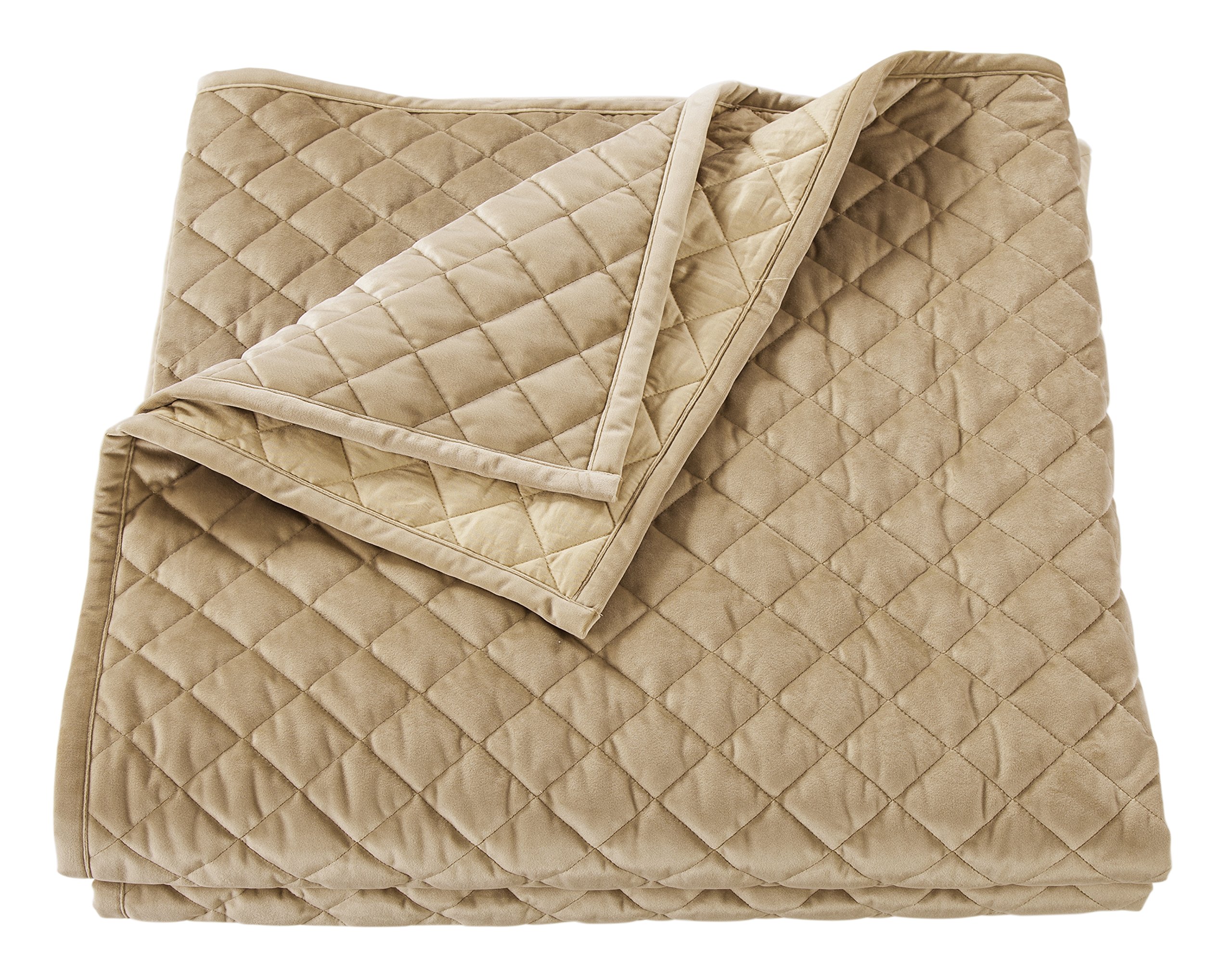 Luxury Velvet Diamond Quilt Queen Size - Soft Oatmeal Solid Color Bedspread | Classic Traditional Lightweight Bed Cover for Master Bedroom, Guest Room & Hotel Decor