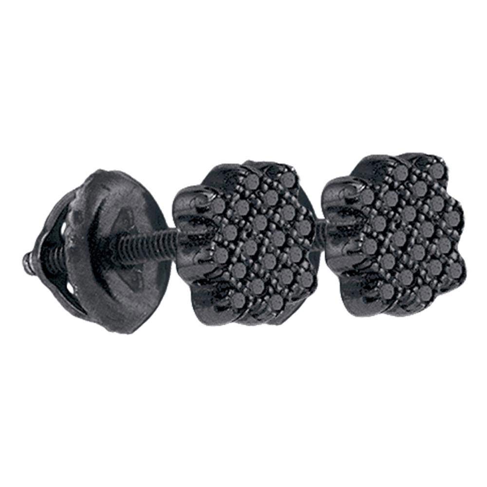 Black Diamond Cluster Stud Earrings - Sterling Silver Screwback 1/20 CTTW Enhanced Round Cut Earrings for Women | Perfect for Parties, Weddings & Everyday Elegance