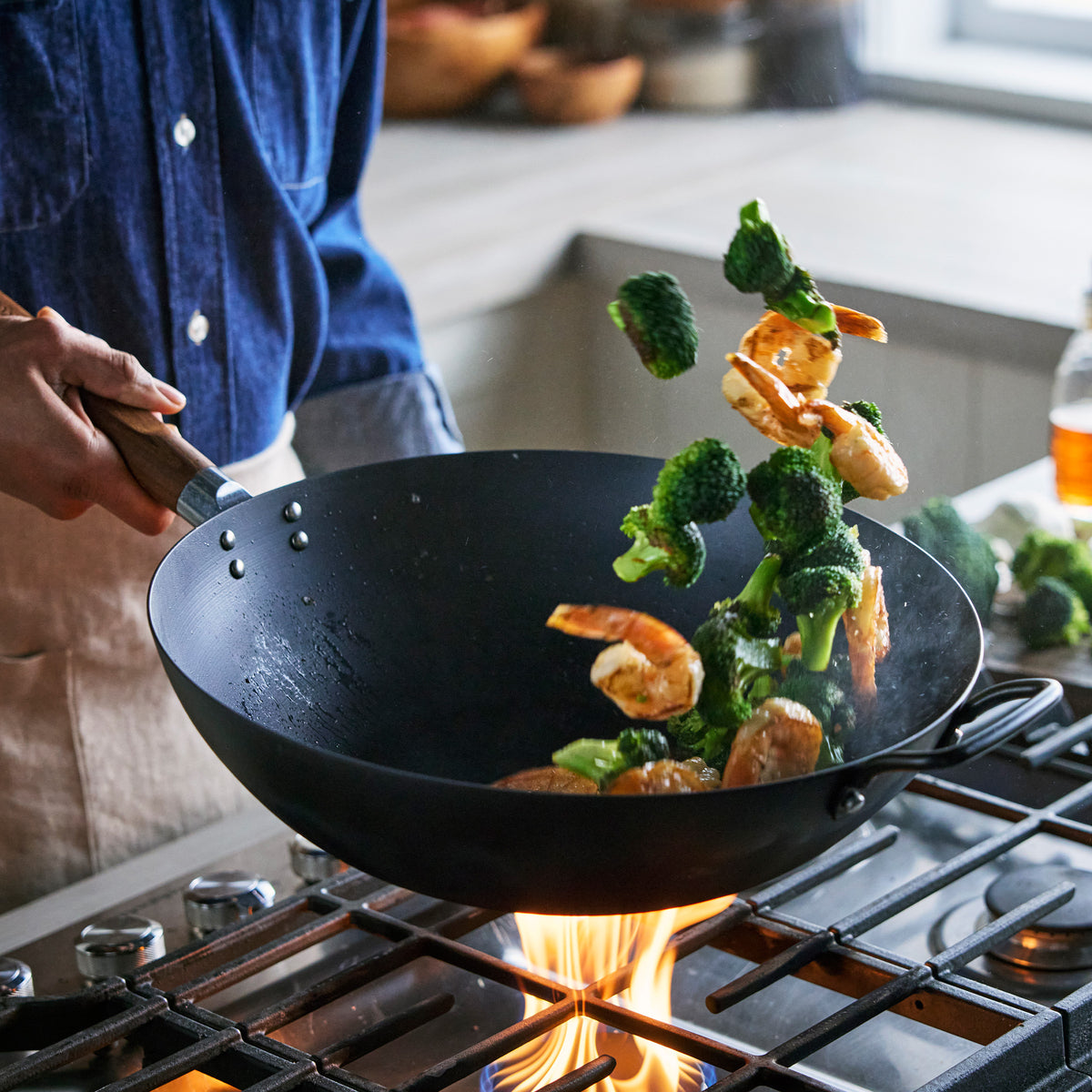 Premium Kyoto Carbon Steel 14-Inch Wok Pan - Professional Restaurant-Grade Black Wok for Stir-Frying, Deep Frying & Asian Cooking - Perfect for Home Chefs & Commercial Kitchens
