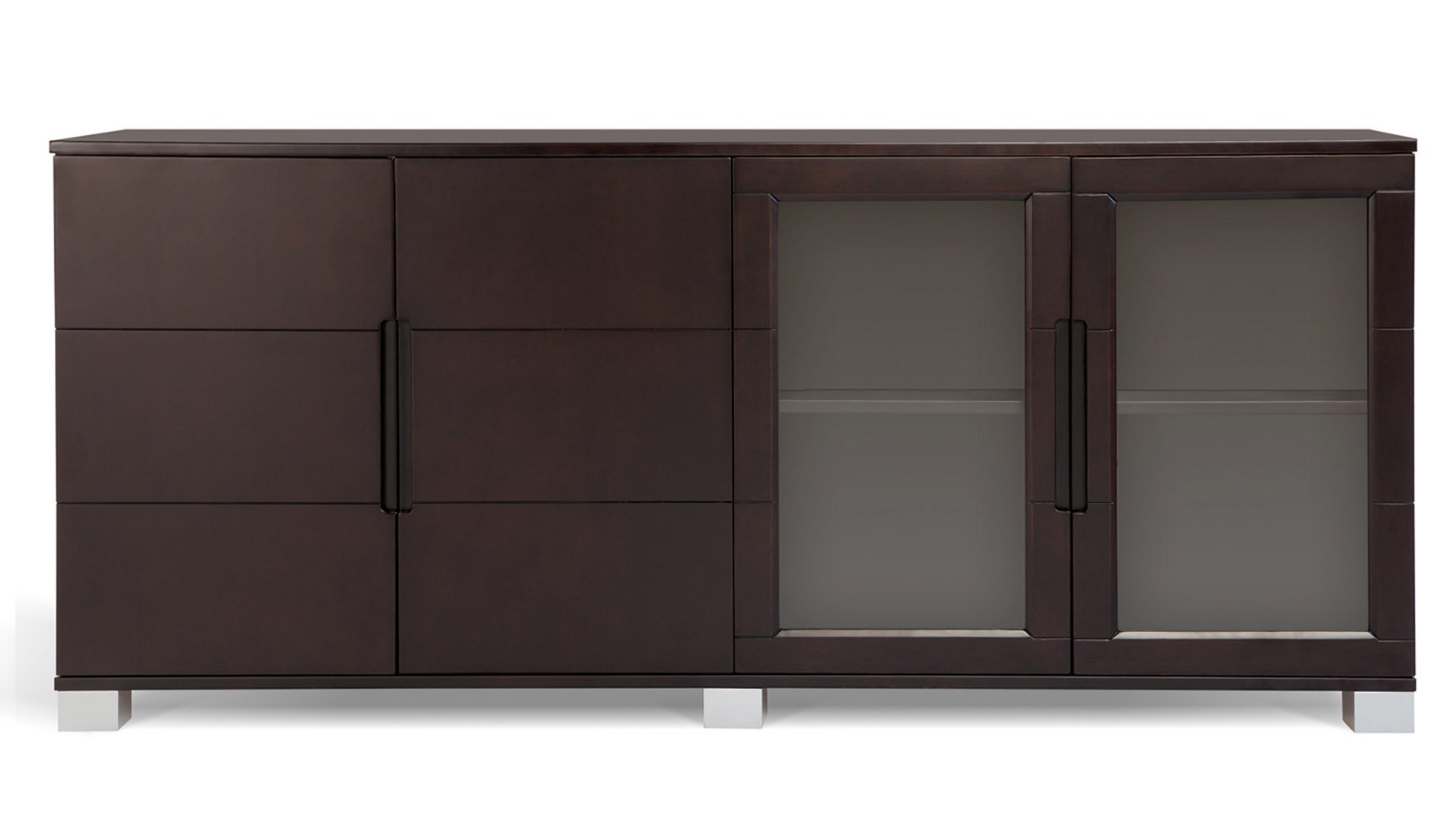 Zuri Furniture Hayes Modern Cabinet - Dark Oak with Glass Doors for Living Room, Dining Room & Office Storage | Stylish & Functional Home Decor