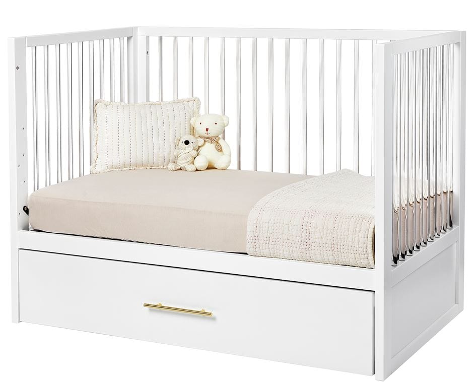 Hush Crib with Trundle - Gold Handle Baby Bed for Nursery - Perfect for Newborns, Toddlers & Small Spaces