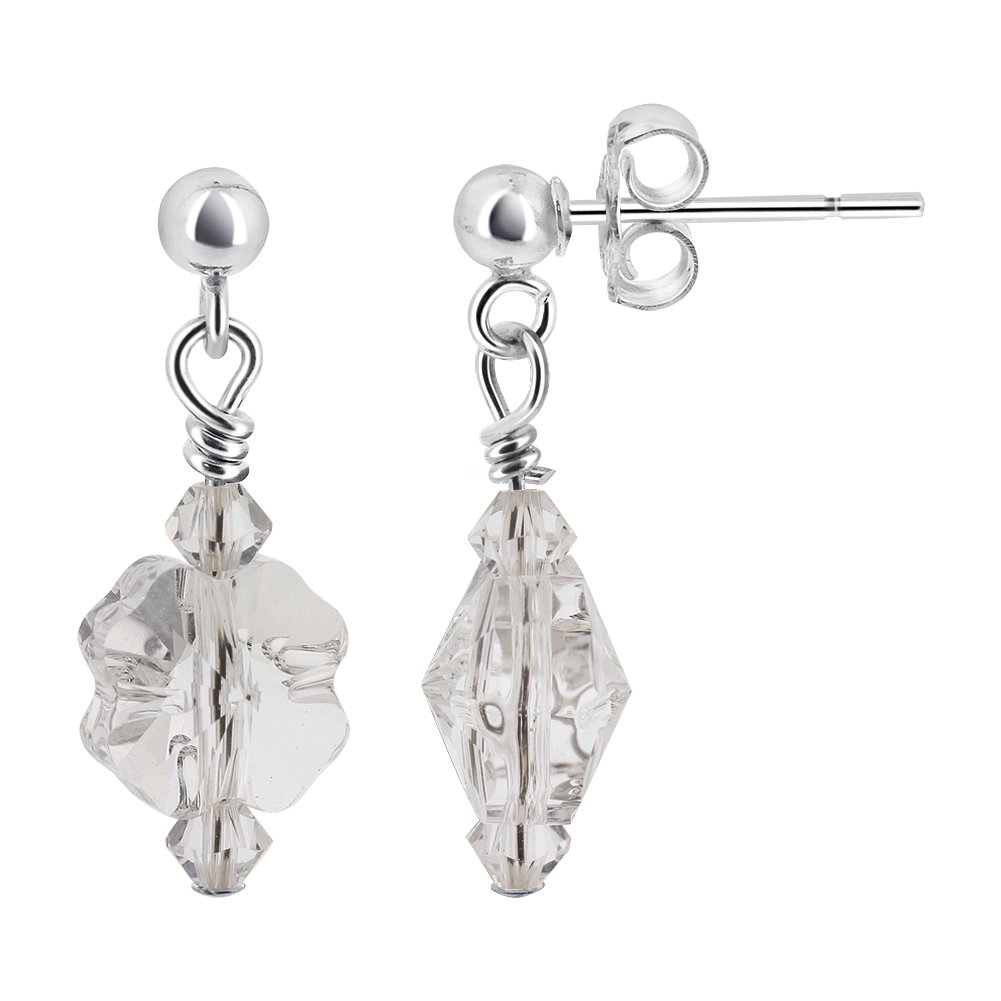 925 Sterling Silver Flower Drop Earrings with Crystals for Women