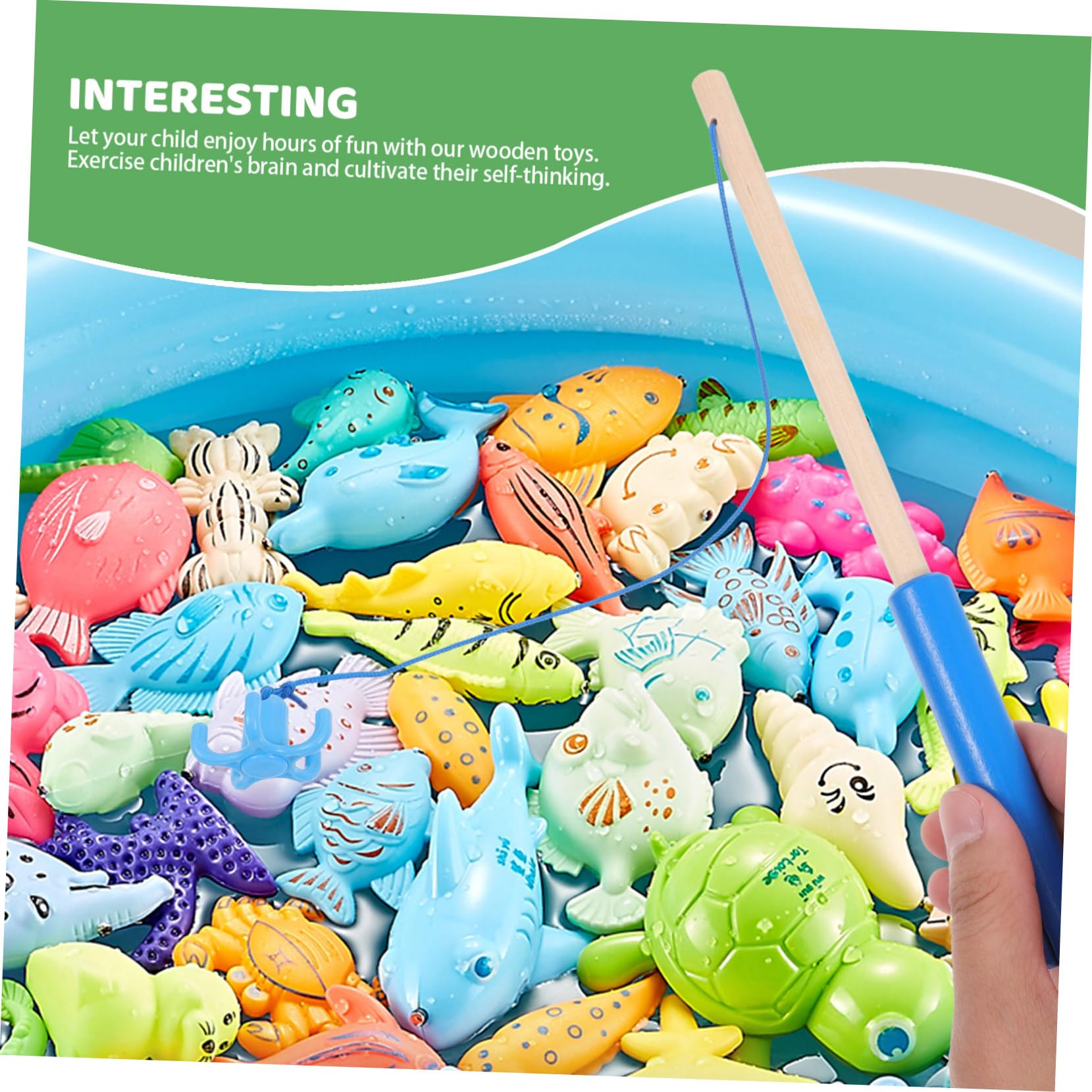 DRESSOOS 2-Piece Magnetic Fishing Game Set for Kids - Wooden Pool Toys with Blue Fish - Fun Outdoor & Indoor Play for Toddlers, Birthday Parties & Pool Activities