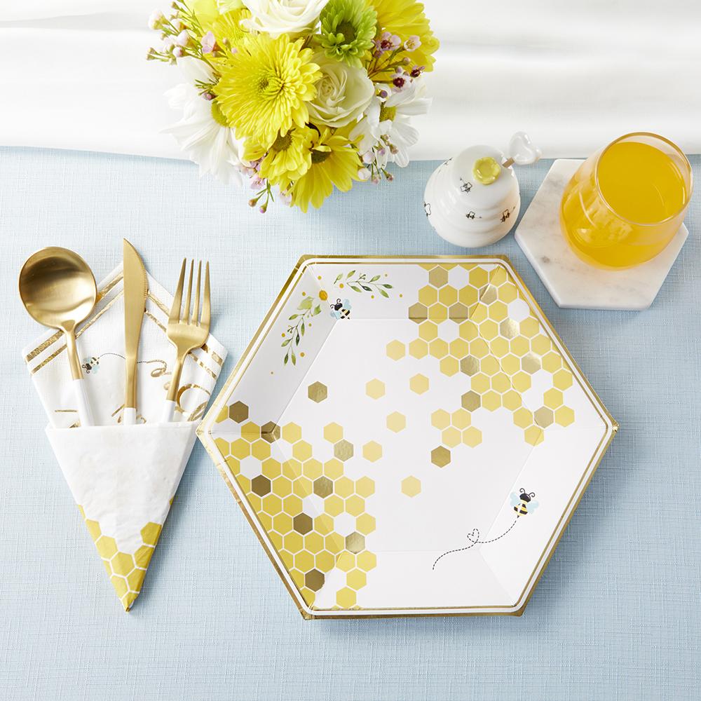 Sweet as can Bee 62-Piece Tableware Set for 16 Guests - Elegant Dinnerware for Parties, Weddings & Family Gatherings