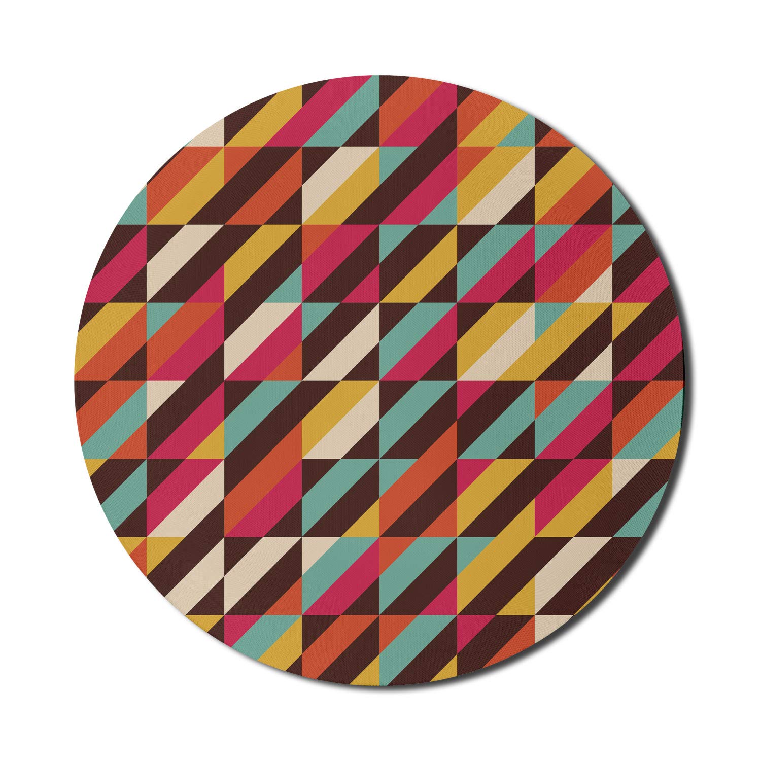 Ambesonne Abstract Non-Slip Gaming Mouse Pad - 8 Inch Round Thick Rubber Base with Funky Geometric Patterns, Retro Color Bars & Triangles - Perfect for Computers, Office & Gaming Setup (Multicolor)