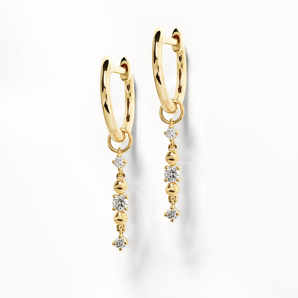 10k Gold Diamond Drop Bar Charm Huggie Earrings - Elegant & Dainty Jewelry for Women - Perfect for Parties, Weddings & Everyday Wear