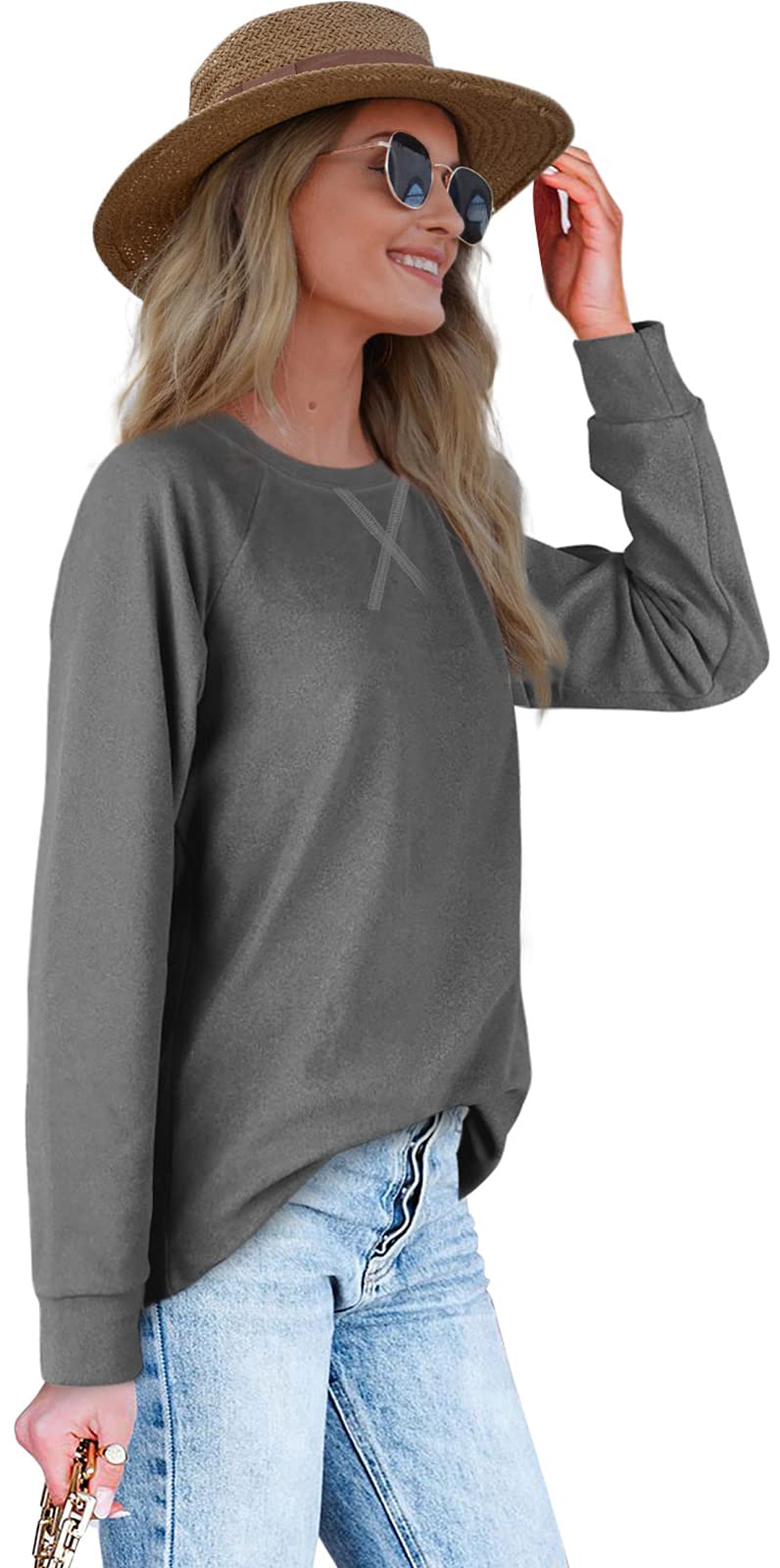 XIEERDUO Women's Loose Fit Crewneck Sweatshirt - Long Sleeve Pullover Top for Casual Wear, Lounge & Everyday Outfits