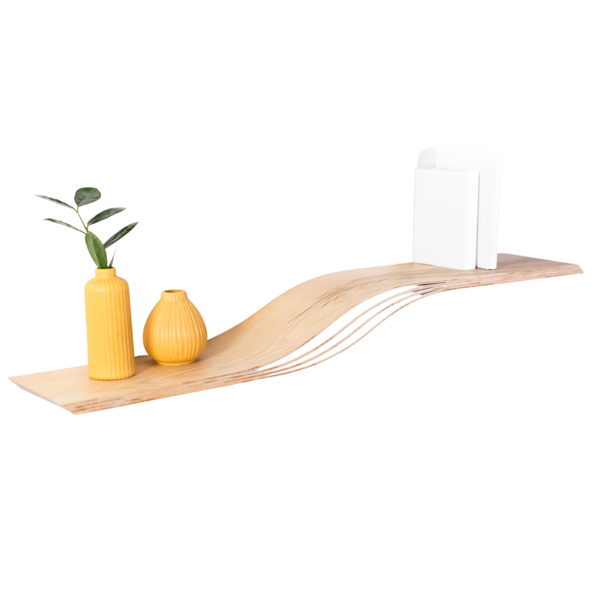 Modern Floating Shelves with Hidden Mount - Natural Wood Wall Shelf for Office, Bathroom & Bedroom Storage - White Geometric Wooden Shelf Decor (Ash, 60cm/23.6inch) - Perfect for Small Space Organization & Stylish Home Decor