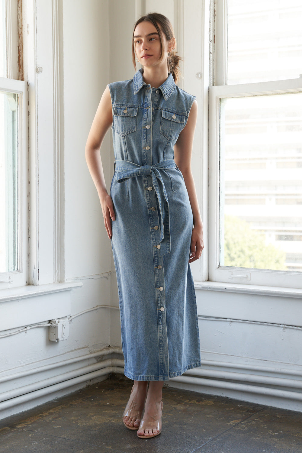 JUST FOLLOW ME Women's Denim Midi Dress - Stylish Casual & Party Wear for Everyday Outfits