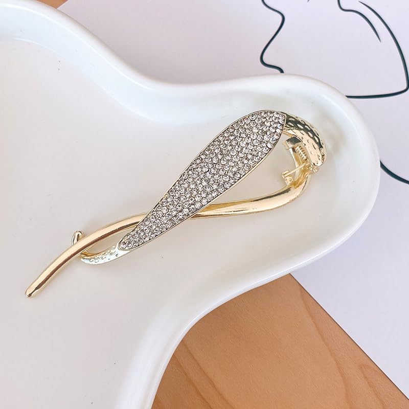 GLITZ & GLAMOUR Banana Hair Clip - 1pc Metal Rhinestone French Barrette Hairpin | Korean Hair Accessories for Women | Perfect for Weddings, Parties & Everyday Glam