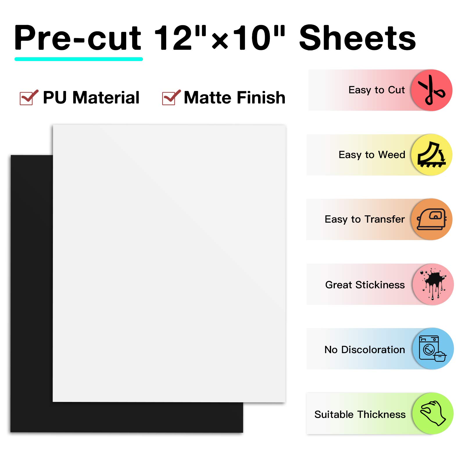 Premium White & Black HTV Heat Transfer Vinyl Bundle - 12