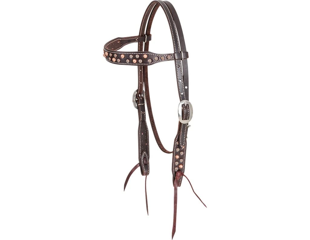 Martin Saddlery Chocolate Leather Browband Headstall with Copper Dots - Western Horse Bridle for Trail Riding & Show Events