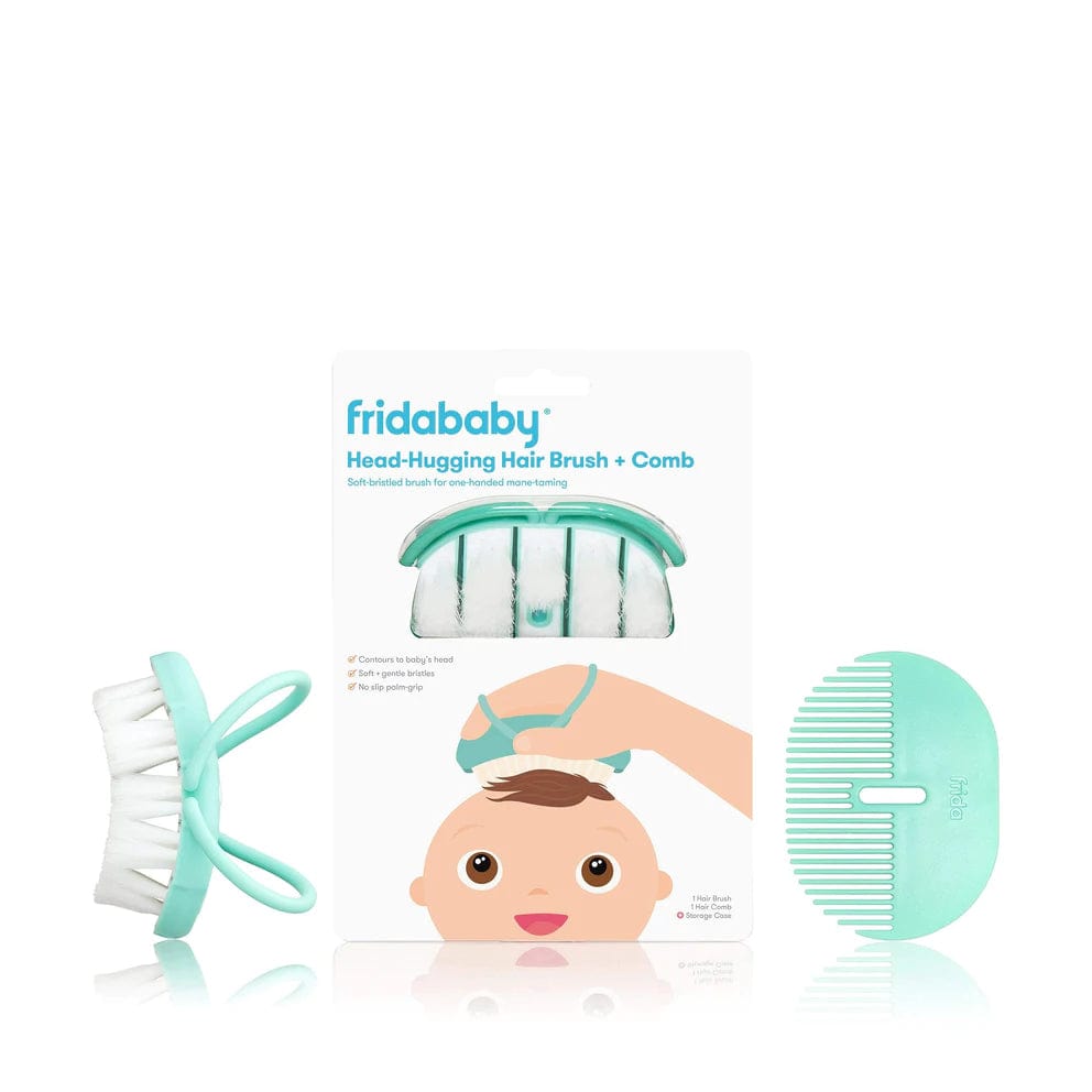 Fridababy Baby Hairbrush and Comb Set with Travel Case - Gentle Newborn Hair Care for Soft Scalp - Perfect for Bath Time, Grooming, and On-the-Go Parenting