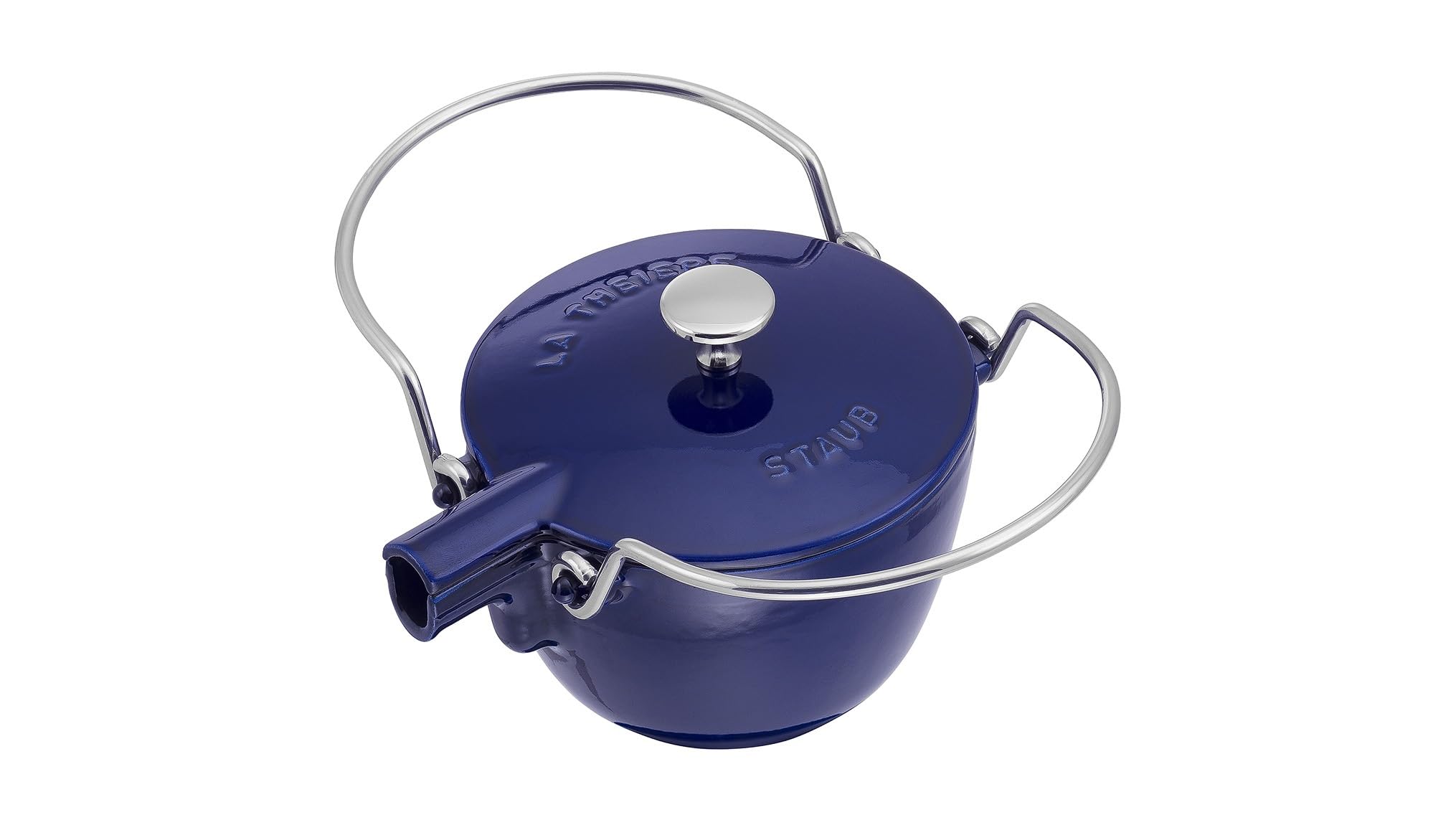 Staub 1-Quart Cast Iron Round Tea Kettle - Dark Blue, French-Made for Stovetop & Tea Brewing | Perfect for Home Kitchen & Afternoon Tea Time