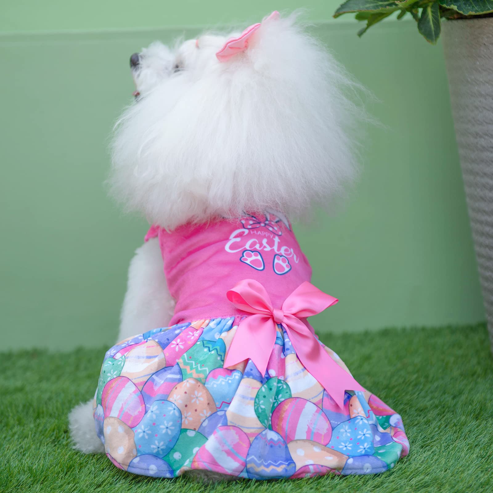 Happy Easter Dog Dress for Small Dogs - Velvet Pink Puppy Dress with CuteBone Design - Perfect for Easter Photos, Parties & Holiday Outfits (CVA18M-D)