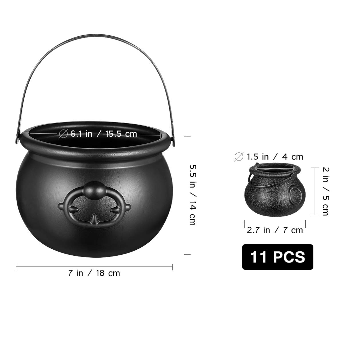 12 PCS Halloween Black Cauldron Candy Buckets - Mini Witch Kettle Treat Containers for Kids Party Favors, Trick or Treat, Classroom Prizes & Halloween Decorations