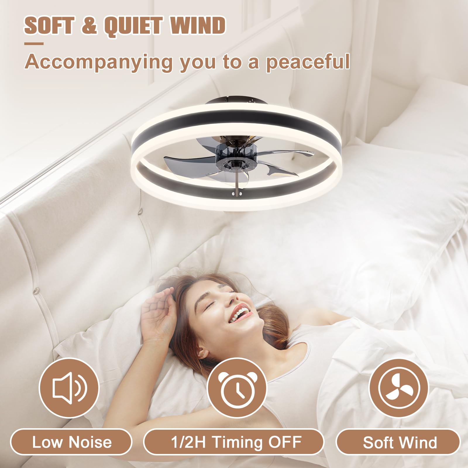 VOLISUN Bladeless Ceiling Fan with Light & Remote - 15.7