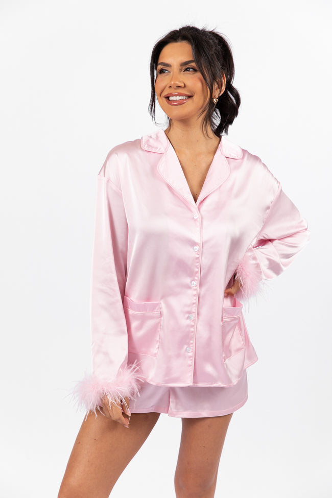 Early Riser Women's Pale Pink Satin Pajama Top - Soft Sleepwear for Comfortable Nights - Perfect for Lounging, Sleepovers & Relaxing at Home