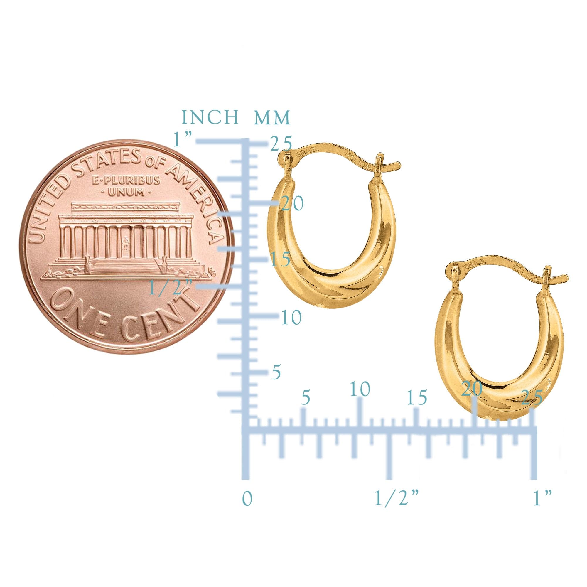 10K Yellow Gold Swirl Design Oval Hoop Earrings - 15mm Diameter Dainty Everyday Jewelry for Women, Gift for Her, Perfect for Parties, Weddings & Date Nights