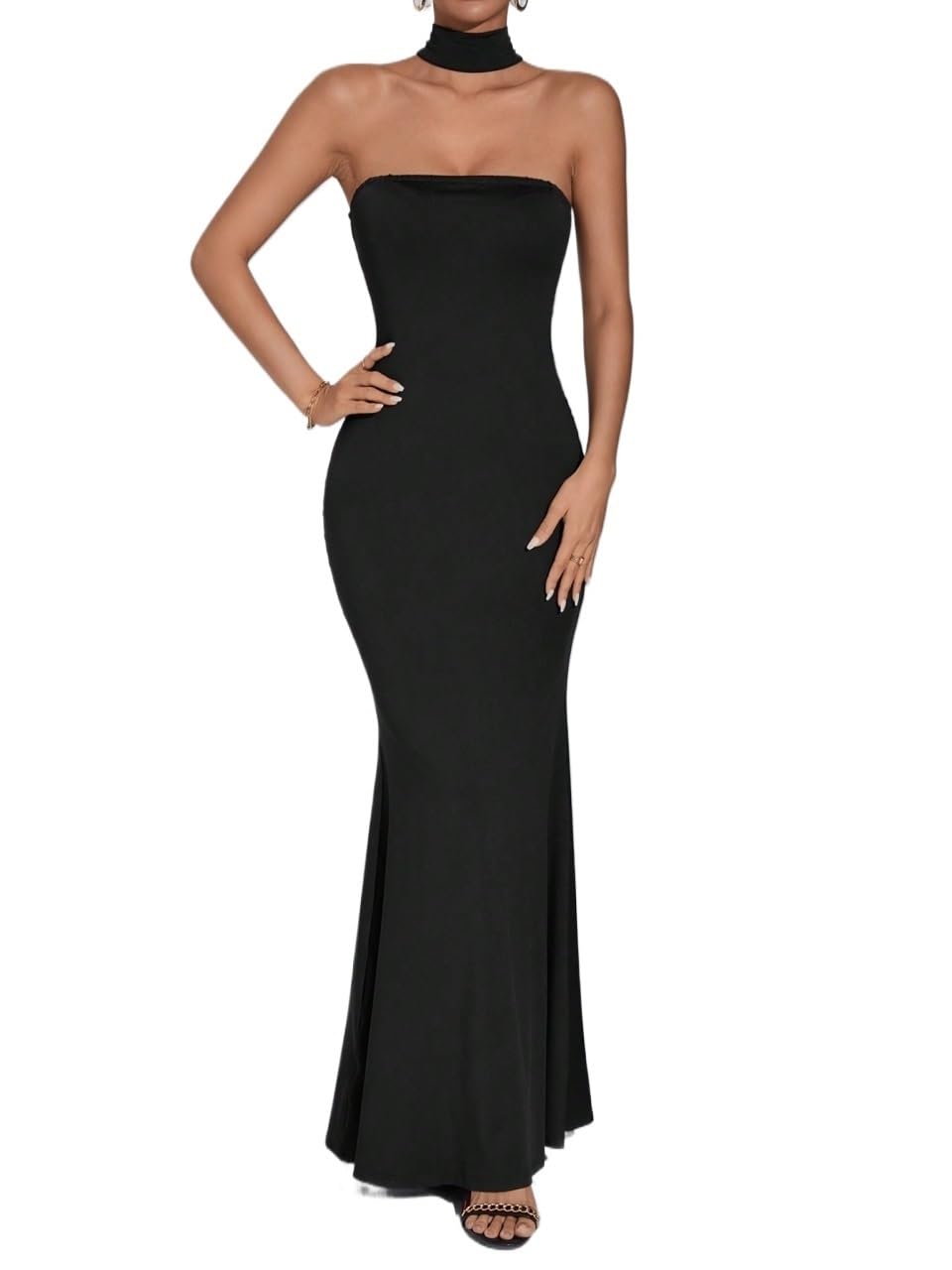 Elegant Black Long Dress for Women 2024 - Solid Hem Maxi Dress for Evening Parties, Weddings & Formal Events
