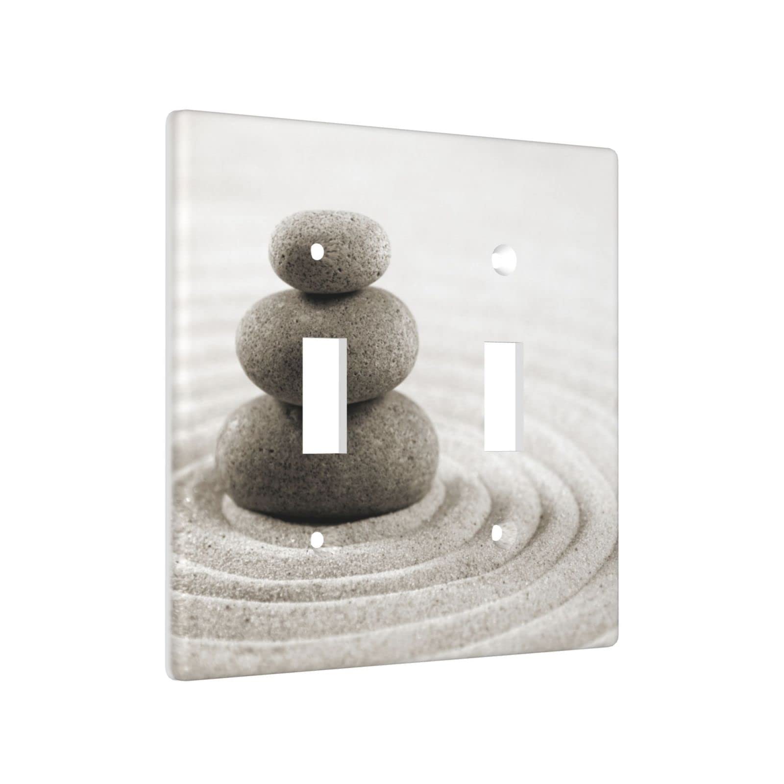 Zen Stone Double Light Switch Cover - Decorative 2 Gang Toggle Switch Plate (4.5 x 4.5 Inch, Gray) - Modern Wall Plate for Living Room, Bedroom & Office Decor