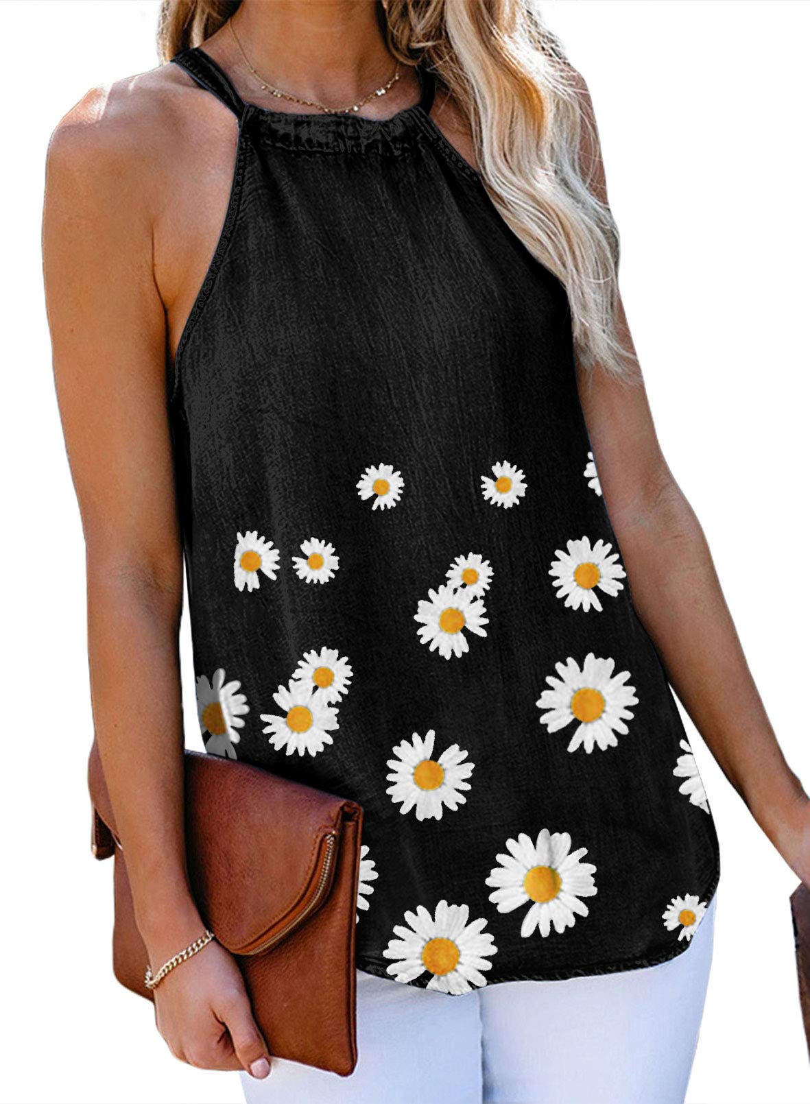 **Sidefeel Women's Casual Denim High Neck Halter Tank Top - Summer Loose Sleeveless Shirt - Perfect for Beach, Vacation & Streetwear Fashion**