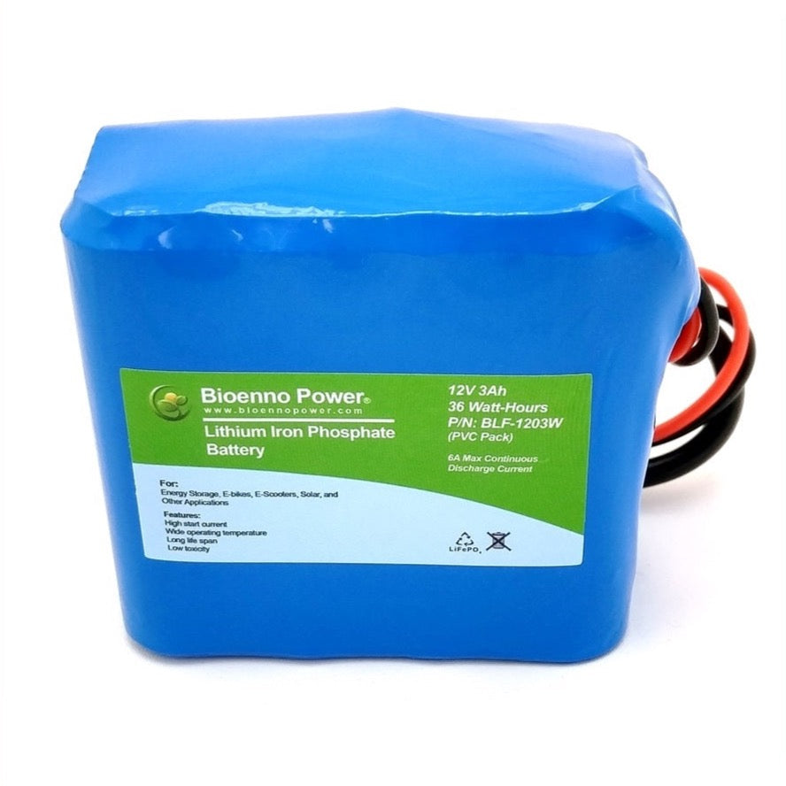 12V 3Ah LiFePO4 Rechargeable Battery - PVC Case, BLF 1203W Model - Perfect for Solar Power Systems, Electric Scooters & Backup Power Supplies