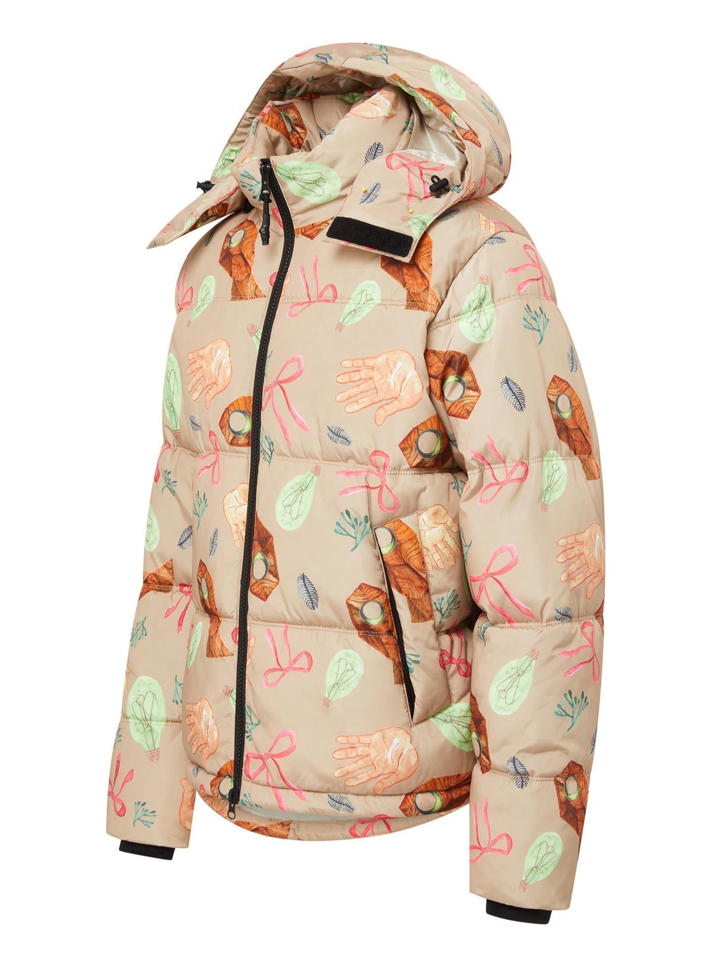 Warm Hooded Puffer Jacket in Squid Taupe Color - Perfect for Winter Outdoor Activities & Casual Wear