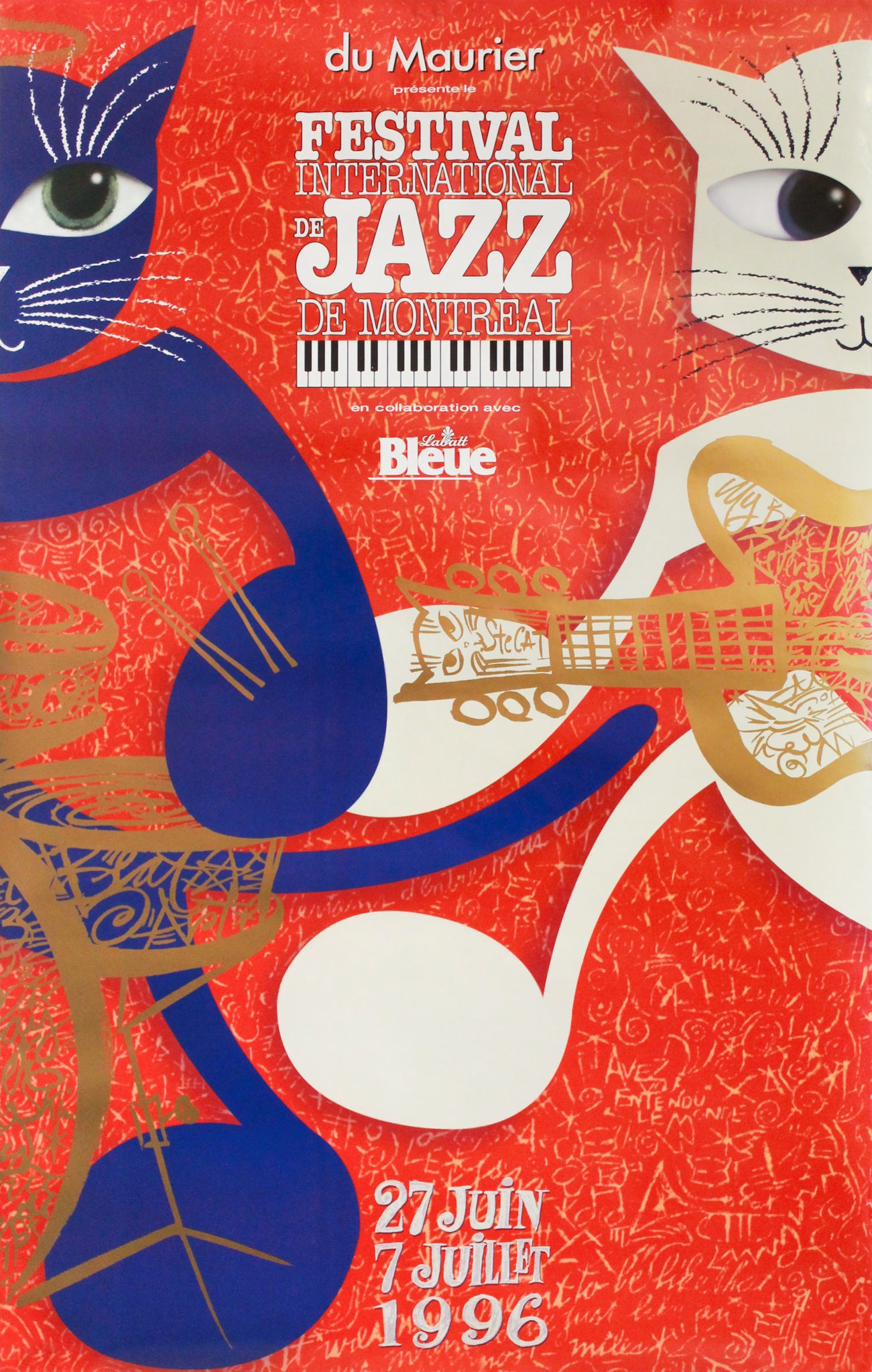 1996 Original Vintage Poster - Montreal International Jazz Festival (Red Jazz Cats) - Perfect for Jazz Lovers, Music Room Decor & Vintage Collectors