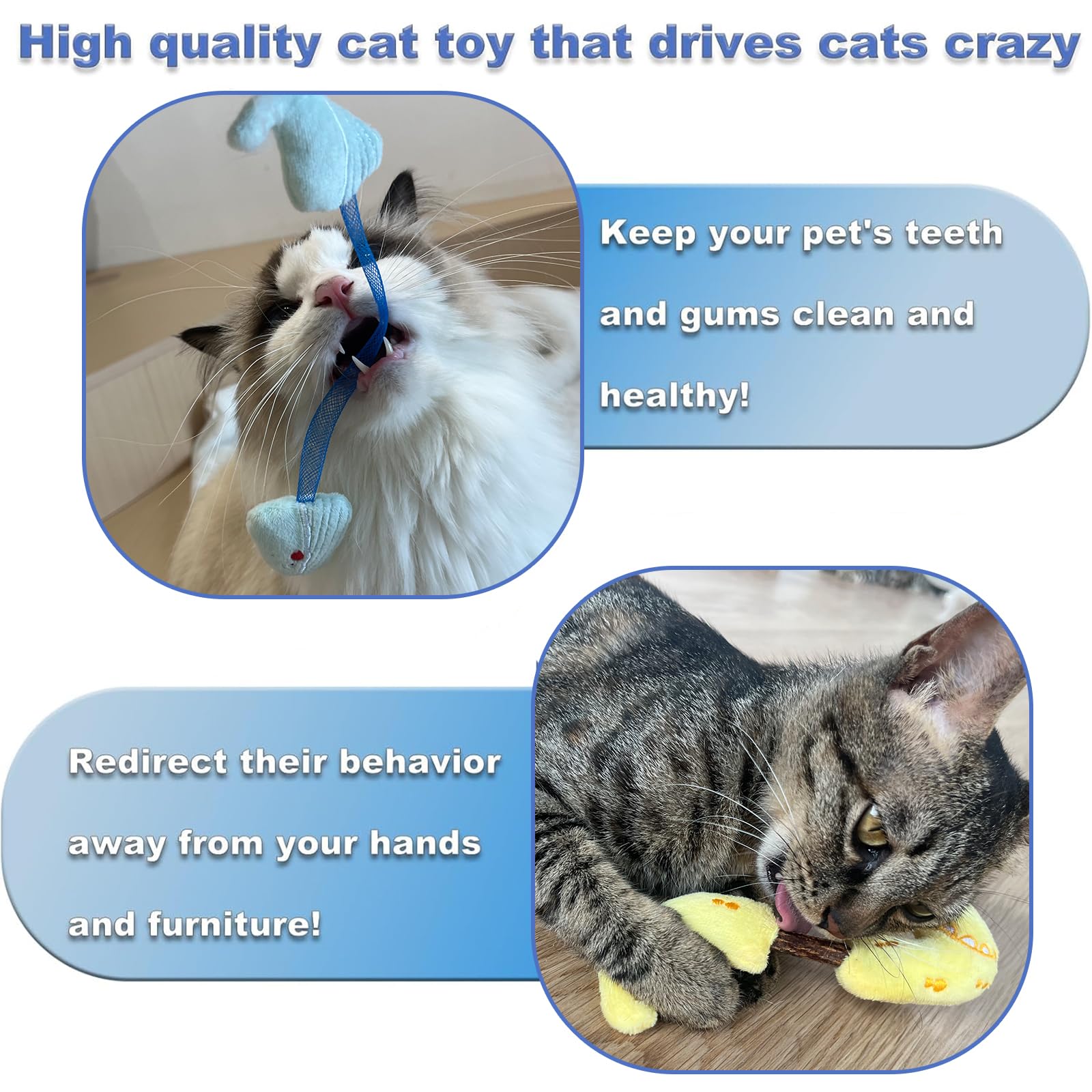 Interactive Cat Toys Set with Catnip & Silvervine Chew Sticks - Teeth Cleaning Toys, Spring Ropes for Indoor Cats & Kittens (10 Pack) - Perfect for Playtime, Training & Dental Health