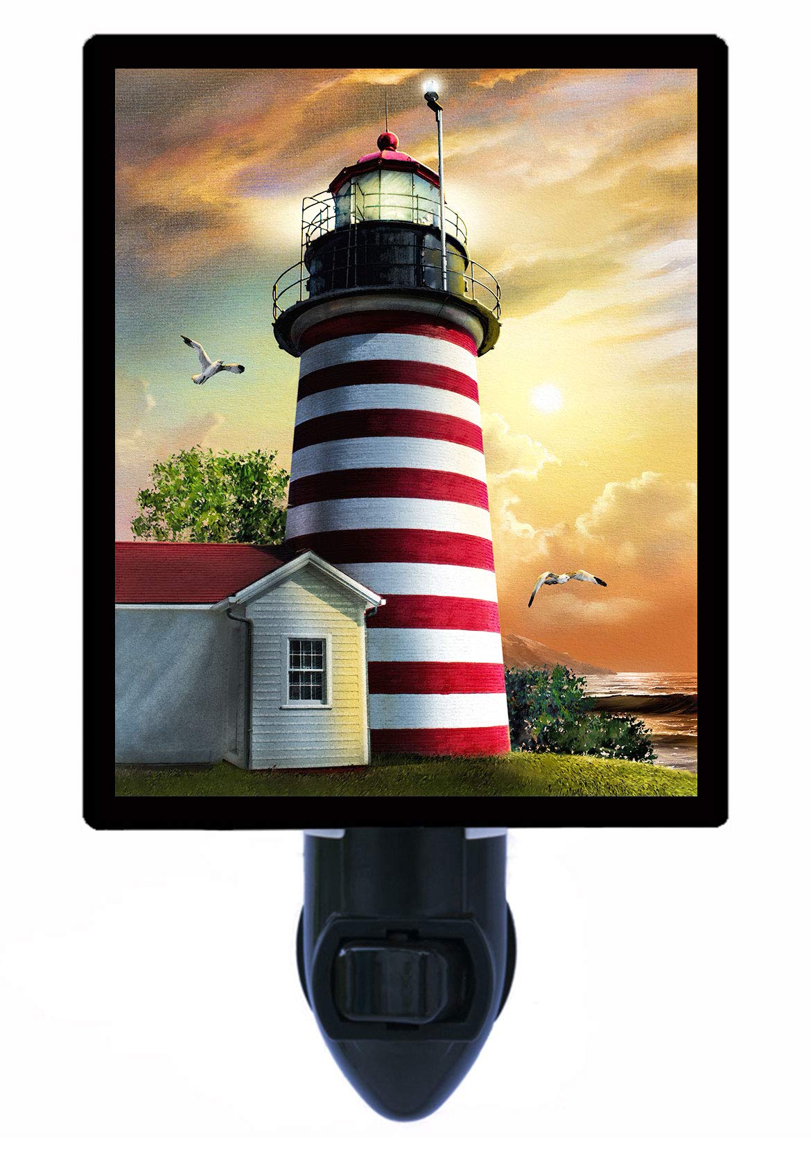 West Quoddy Head Lighthouse LED Night Light - Sunset Glow for Bedroom, Nursery & Home Decor | Dimmable Plug-in Nightlight for Kids & Adults