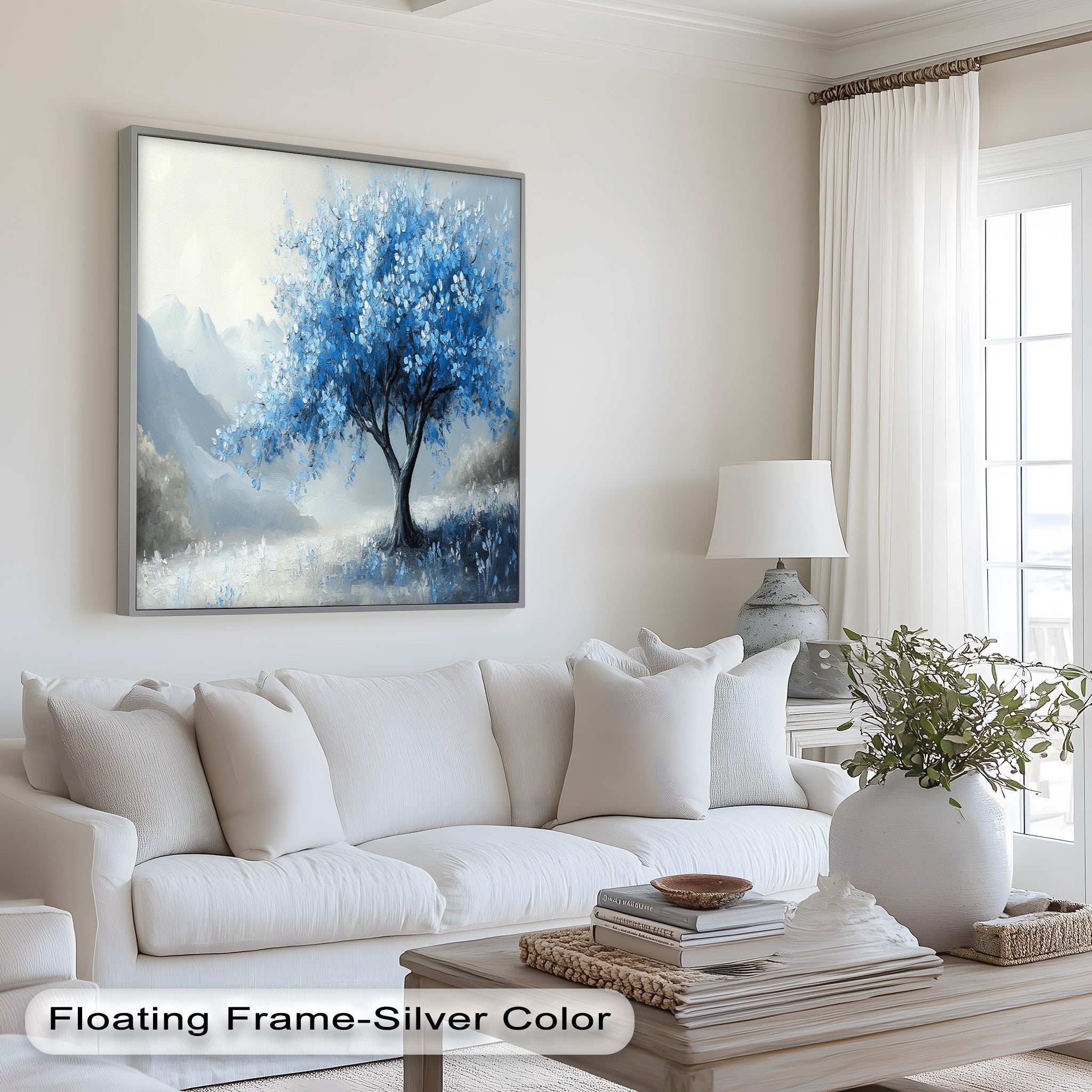 Blue Tree Landscape Oil Painting - Handmade Canvas Art for Home & Office Decor, Living Room Wall Art, Gift Idea