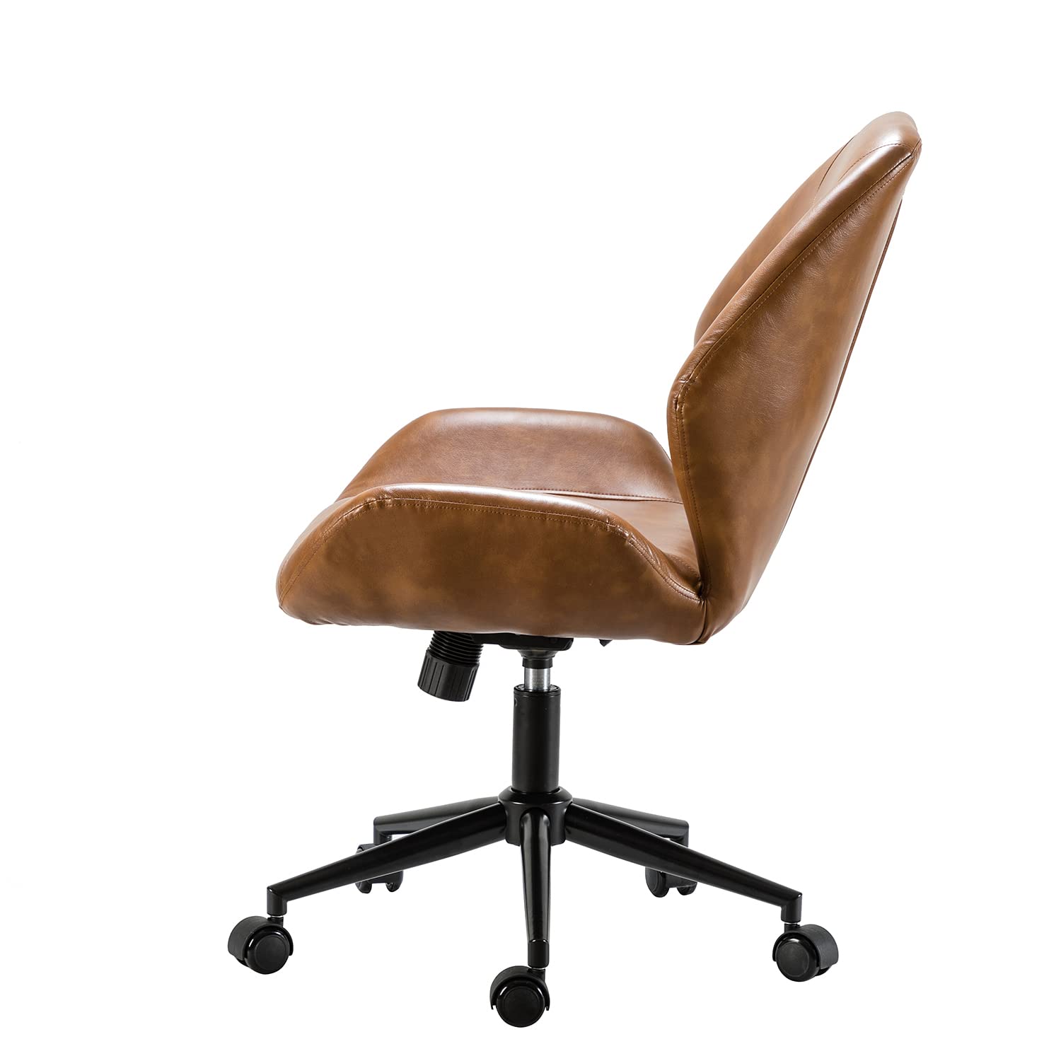HULALAHOME PU Leather Office Chair Armless - Ergonomic Mid-Back Desk Chair with 5 Rolling Casters for Home Office, Study & Living Room - Camel Color Comfortable Seating Solution