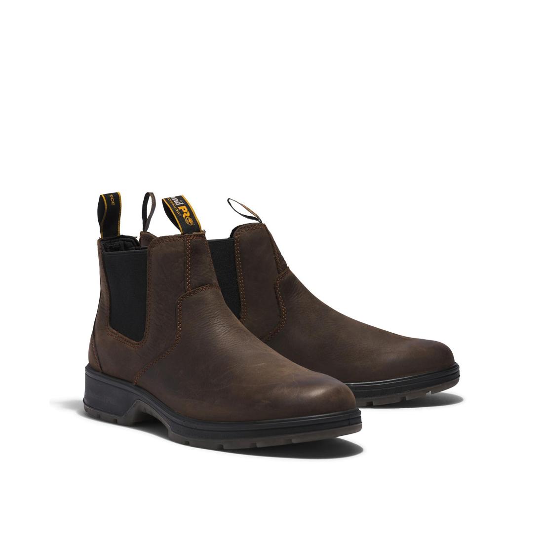 Nashoba Soft Toe Chelsea Work Boots for Men - Comfortable Brown Leather Slip Resistant Safety Shoes - Perfect for Construction, Warehouse & Outdoor Work