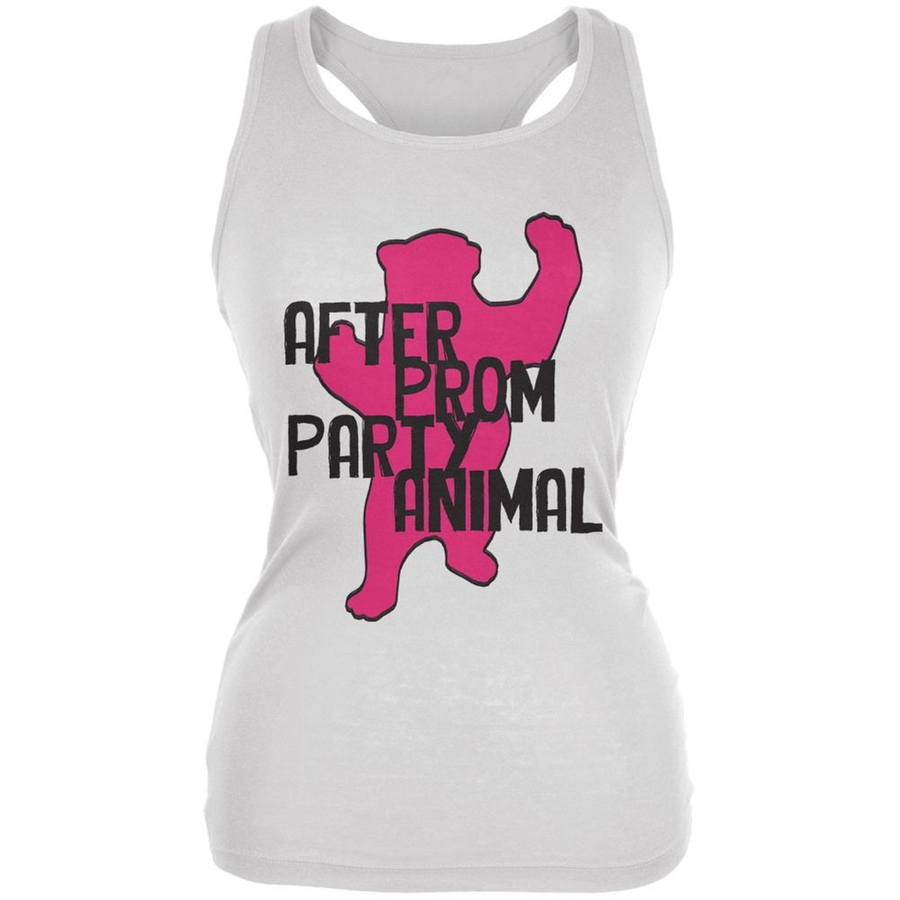 Bear After Prom Party Animal White Juniors Soft Tank Top - Cute & Comfortable Prom Night Outfit for Girls, Perfect for Parties, Dances & Summer Events