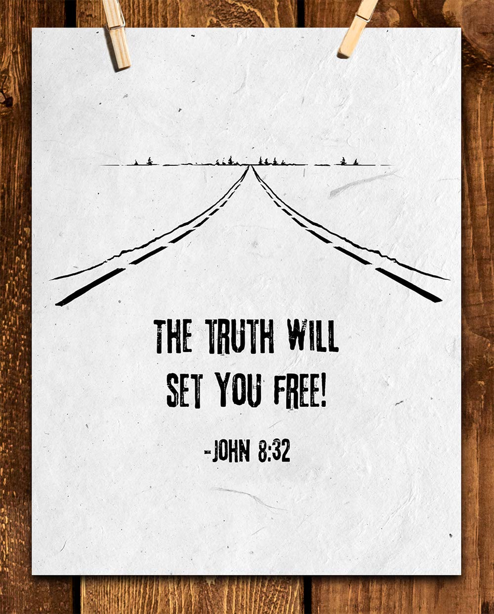 TJ Originals - John 8:32 Bible Verse Wall Art Decor 'The Truth Will Set You Free' - 11x14 Inspirational Christian Scripture Print - Perfect for Home, Office & Church Decor - Thoughtful Gift for Women, Family & Friends (Road Line Art Design)