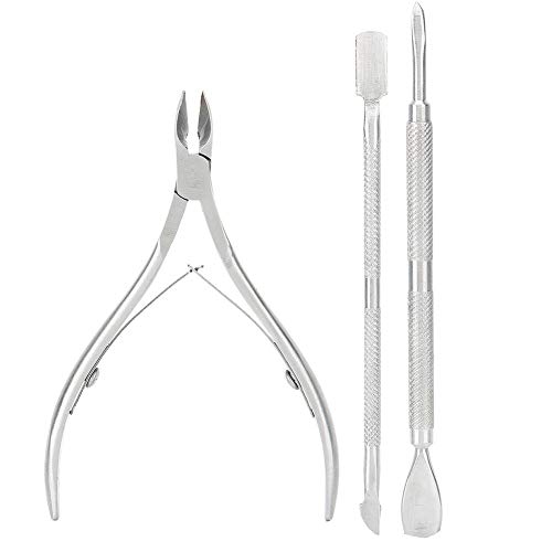 Professional Stainless Steel Cuticle Trimmer Set - 3Pcs Cuticle Clippers & Nippers for Dead Skin Removal - Perfect for Manicure & Pedicure at Home or Salon