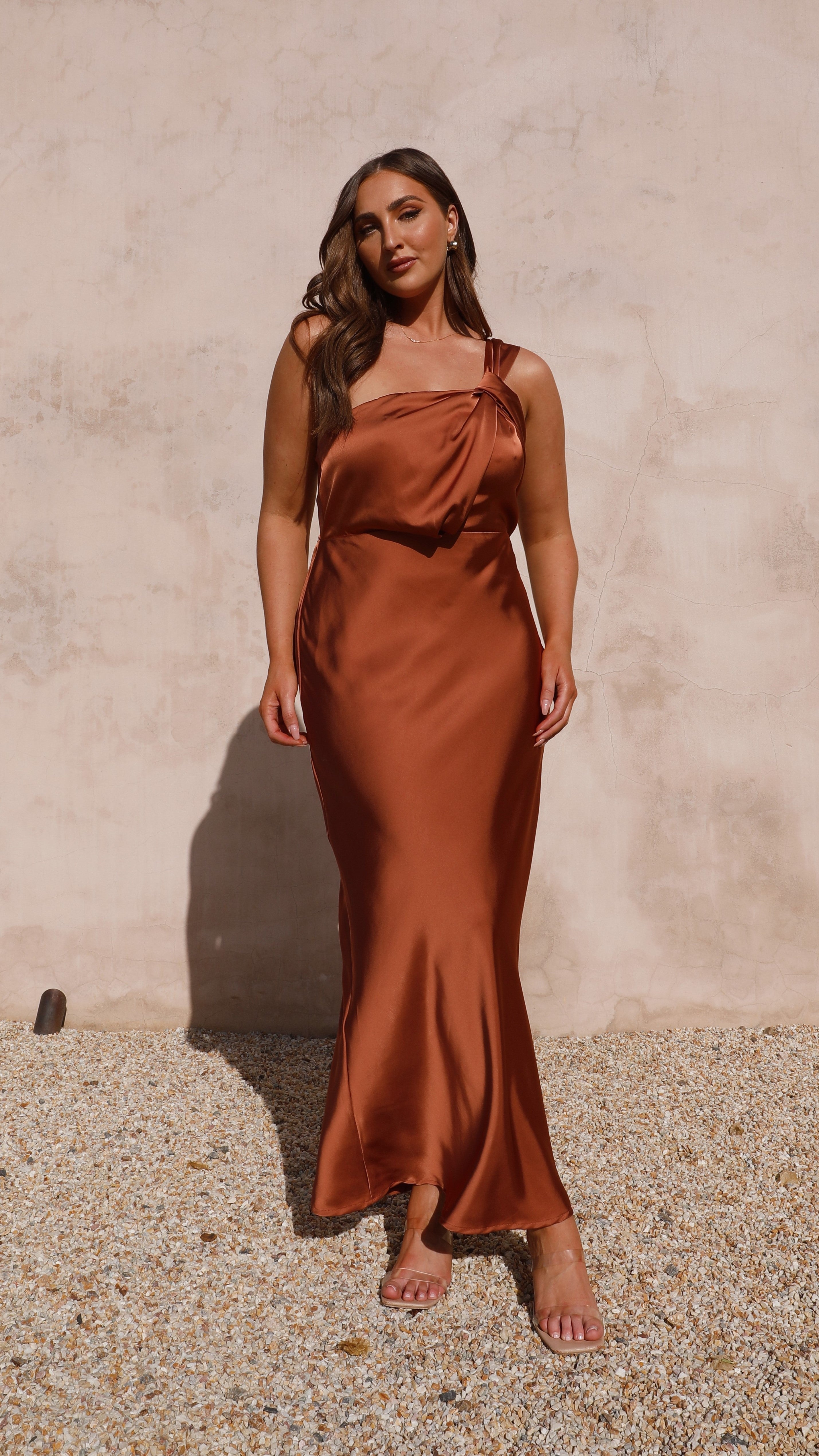 Greta Maxi Dress in Copper - Elegant Long Flowy Summer Dress for Women, Perfect for Beach Vacations, Weddings & Casual Outings