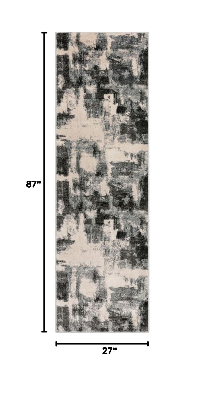 Well Woven Barclay Kalia Grey Black Abstract Modern Runner Rug 2'3