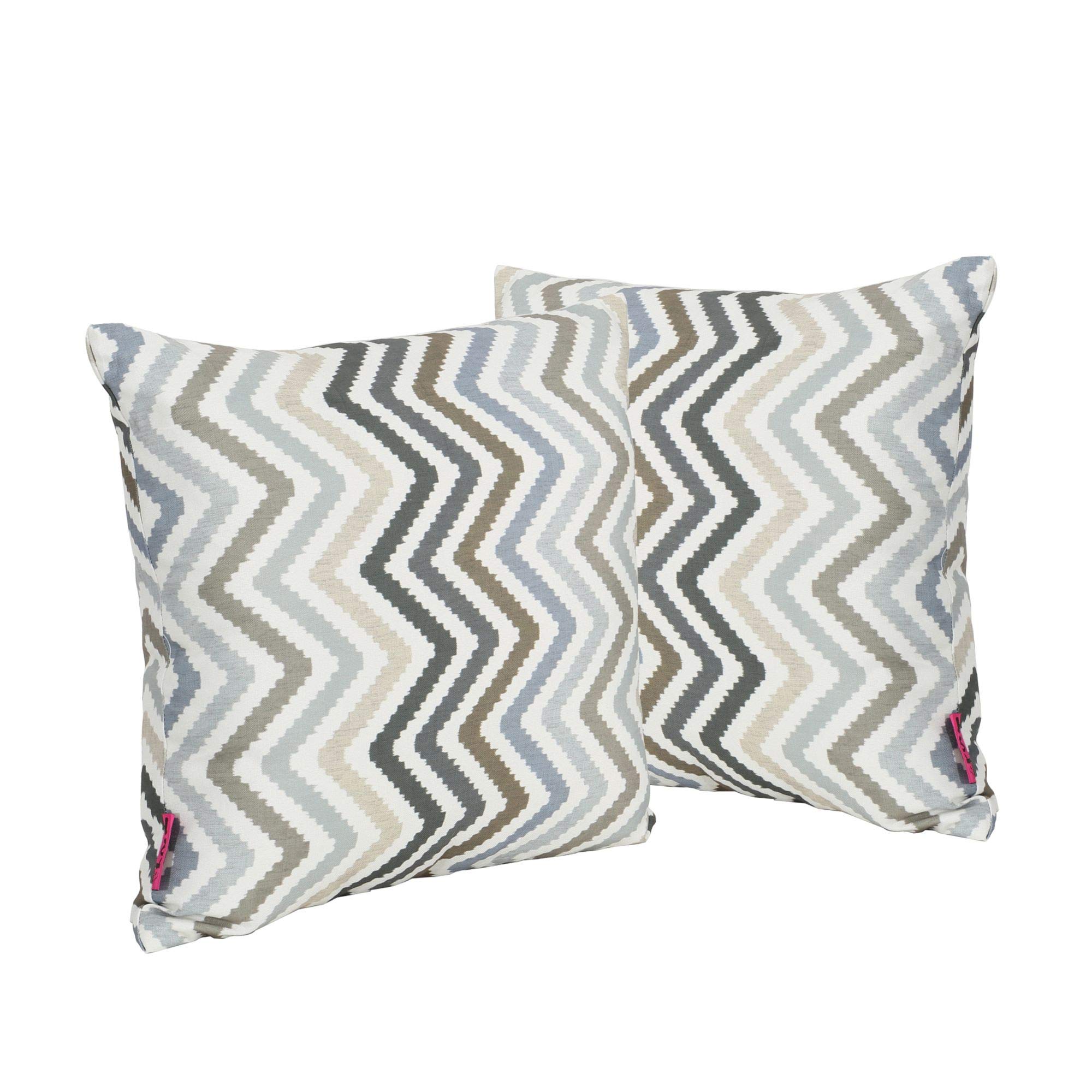 Set of 2 Gray and White Modern Outdoor Throw Pillows 18
