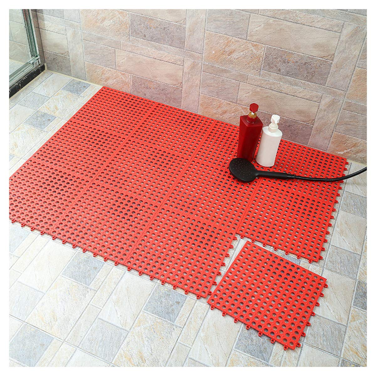 ECYC 4-Piece Non-Slip Bath Mat Set - Waterproof PVC Floor Mats for Bathroom, Shower & Toilet - Anti-Skid Bathtub Safety Mats with Drain Holes for Wet Areas - Perfect for Home, Spa & Gym Use