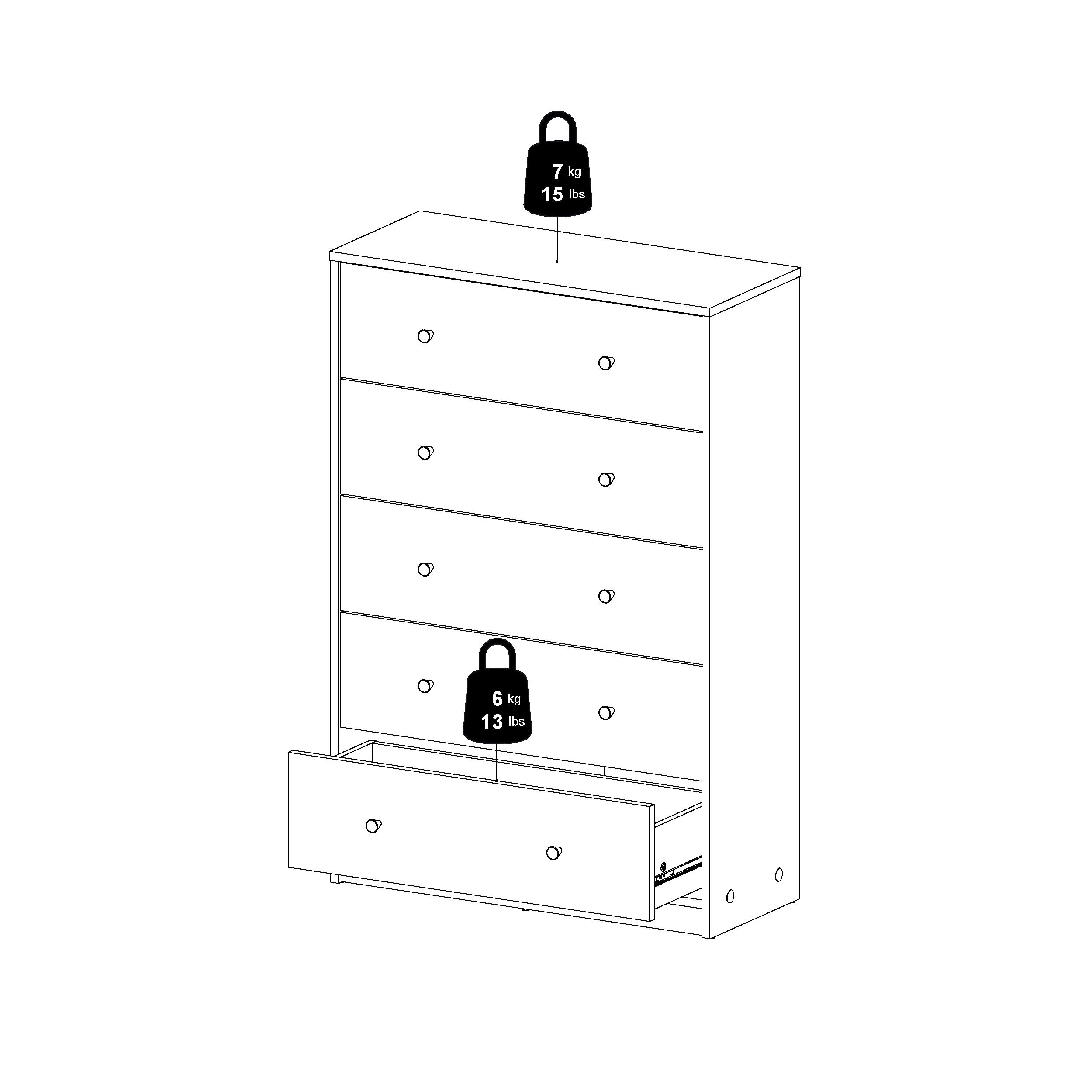 Tvilum 5-Drawer Chest with Silver Knobs - Modern Gray Dresser for Bedroom or Entryway Storage | Perfect for Organizing Clothes, Accessories & Home Decor