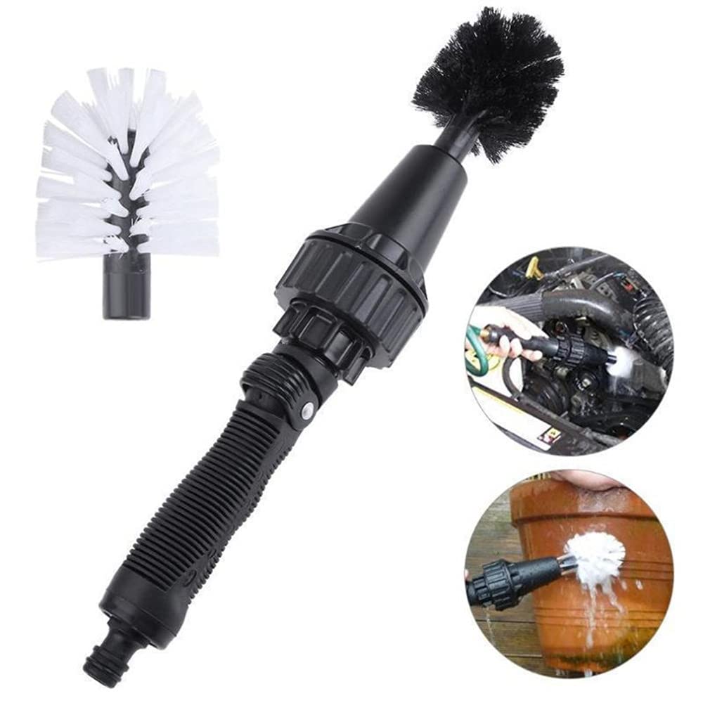 TOTMOX Water Powered Car Wash Brush - 2 Rotary Cleaning Brush Heads, Handheld Design with Water Spray for Easy Car Cleaning - Perfect for Home, Driveway & Auto Detailing