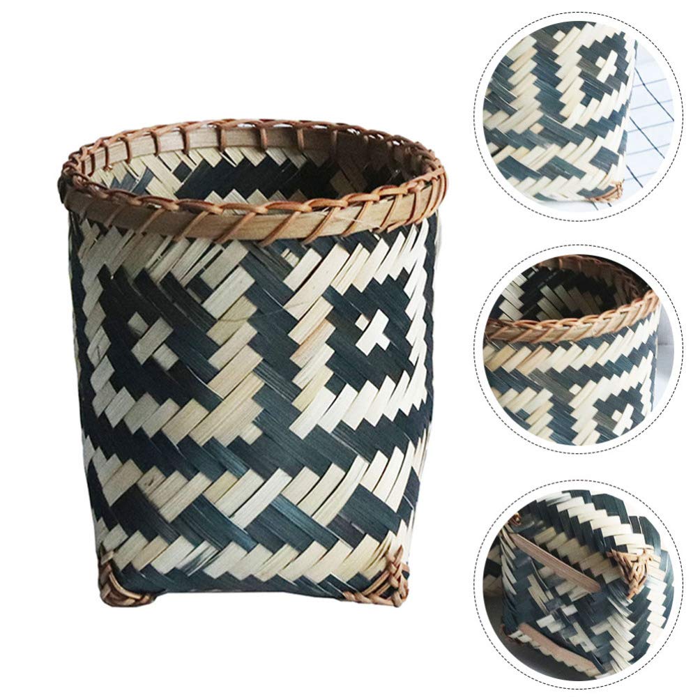 BESPORTBLE 1pc Bamboo Waste Basket - Eco-Friendly Trash Can, Storage Bin, Decorative Organizer for Home, Office, Bathroom & Kitchen - Perfect for Garbage, Flower Arrangement, Paper Recycling & Laundry (Natural Woven Design)