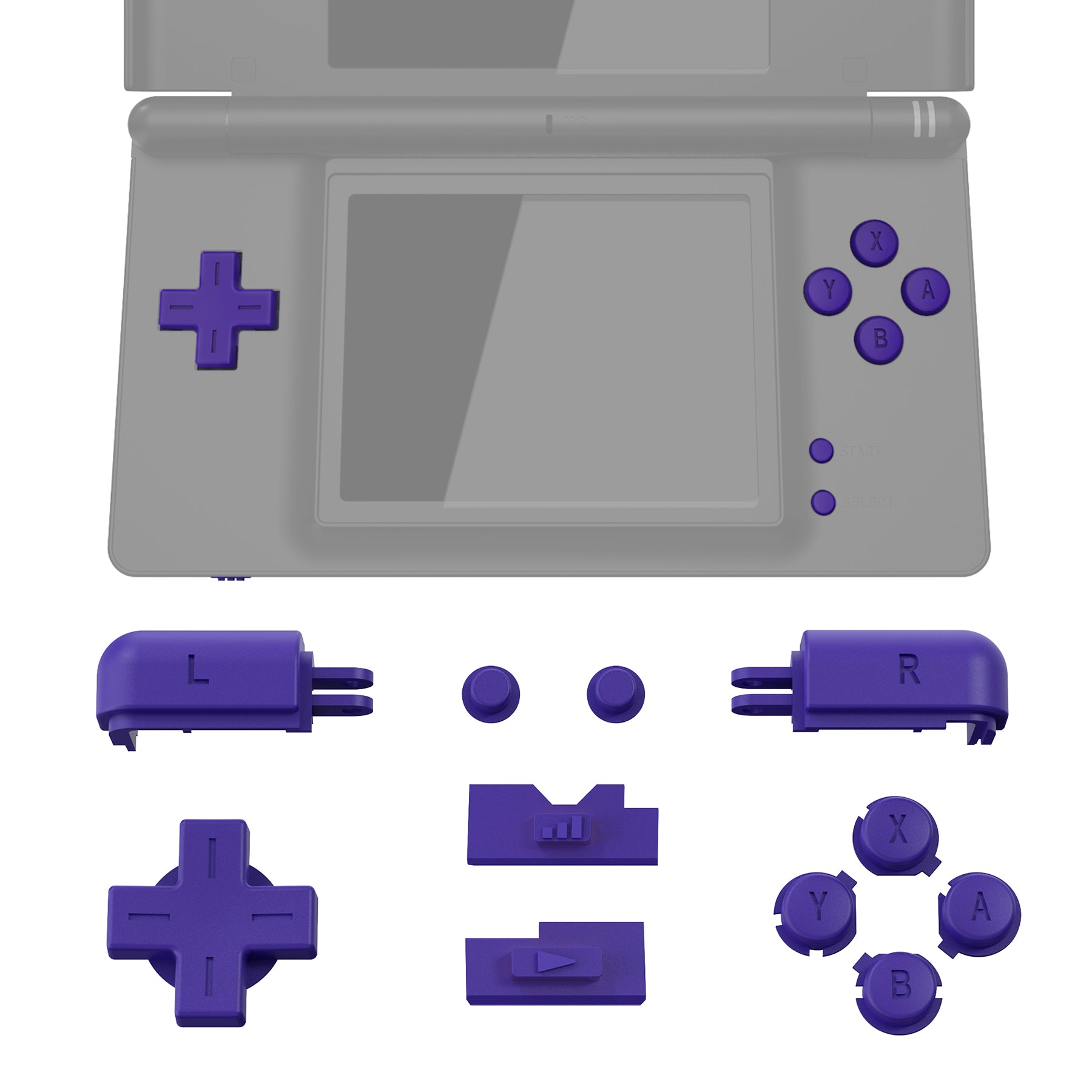 eXtremeRate Purple Replacement Button Set for Nintendo DS Lite - Custom D-Pad, A B X Y, Start Select, R L, Power & Volume Keys | Perfect for DIY Repair & Customization | DSLJ1005 (Console Not Included)