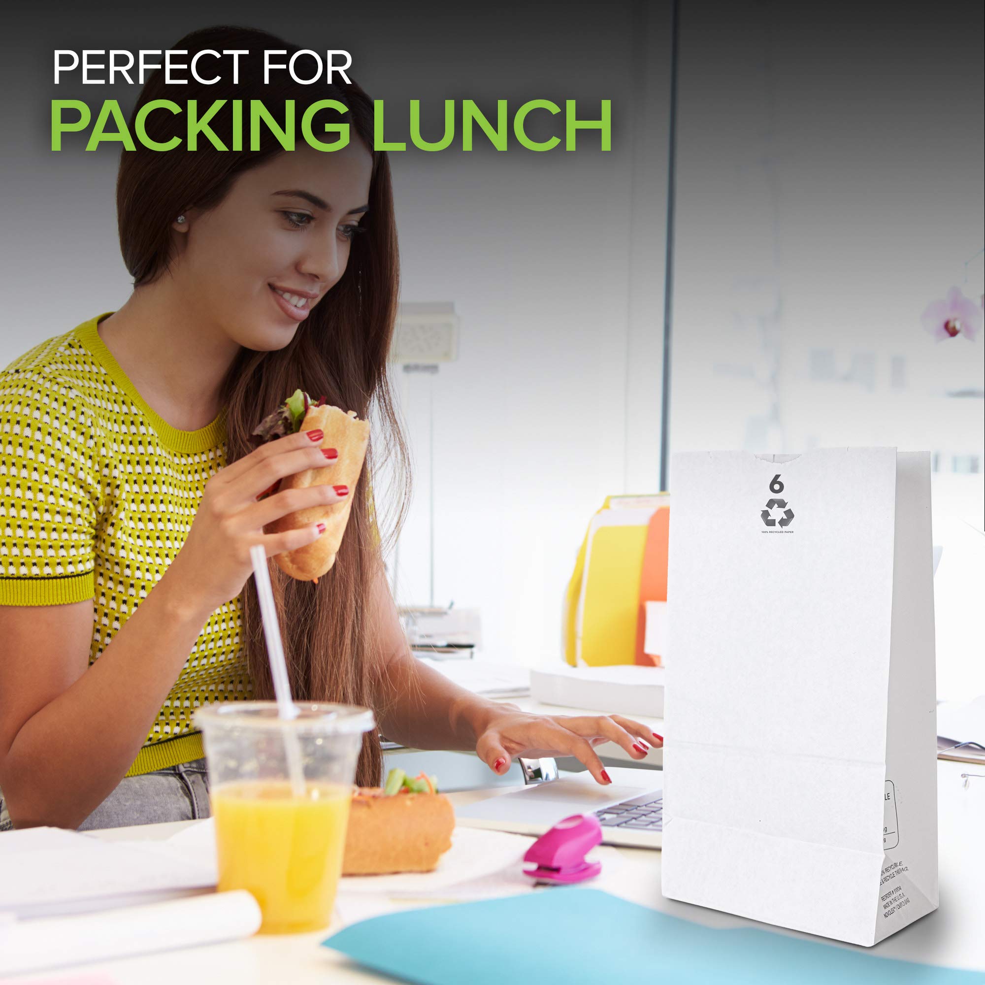 Stock Your Home 6 Lb White Paper Bags (200 Count) - Eco-Friendly Lunch & Snack Bags for School, Office & Picnics - Small Blank Kraft Bags for Food Packing, Arts & Crafts Projects - Recyclable Paper Bags for Parties, Takeout & Gift Wrapping