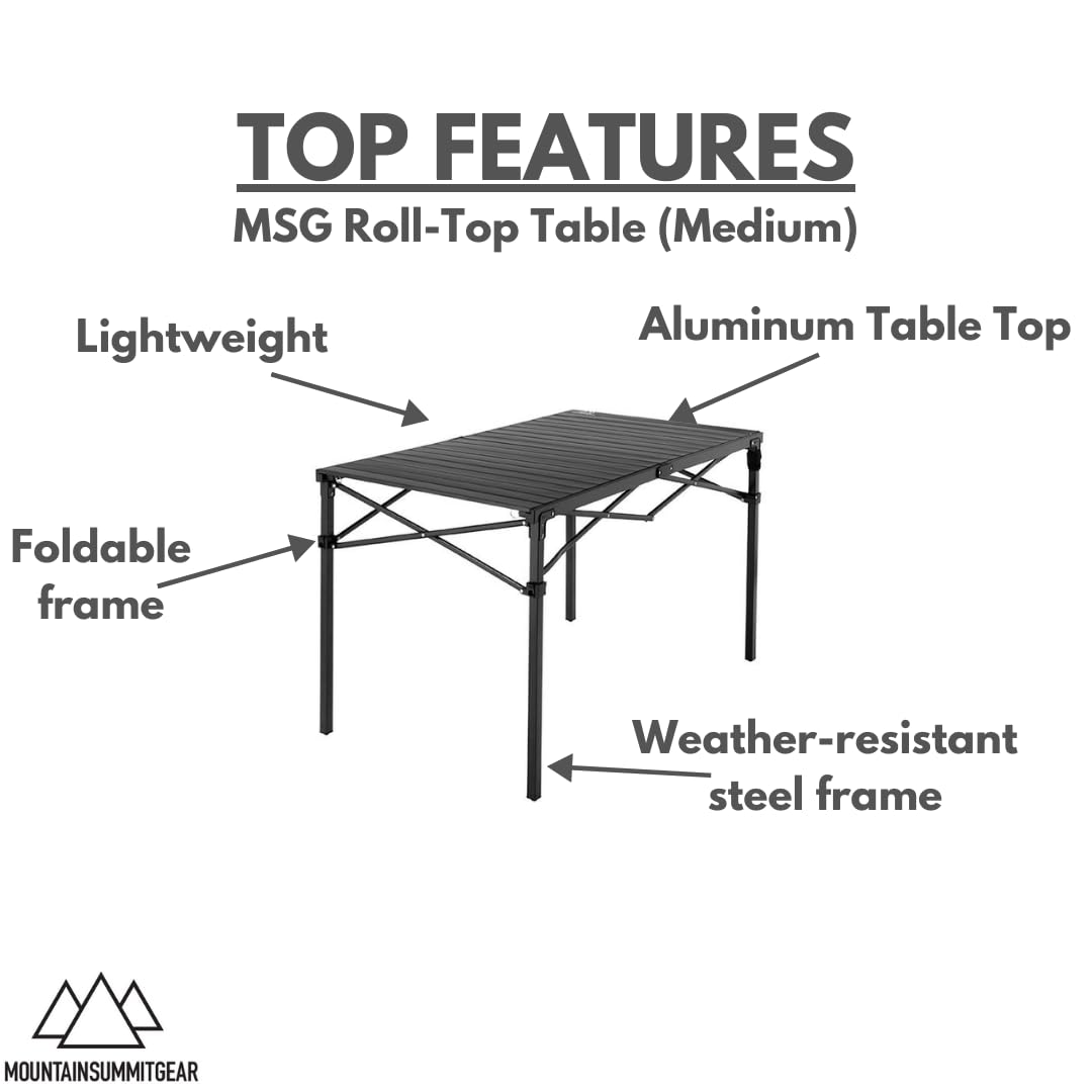 Heavy-Duty Roll-Top Camping Table - Portable Aluminum Folding Table with Steel Frame by Caddis Sports (Medium) | Perfect for Outdoor Picnics, Tailgating & Backyard BBQs