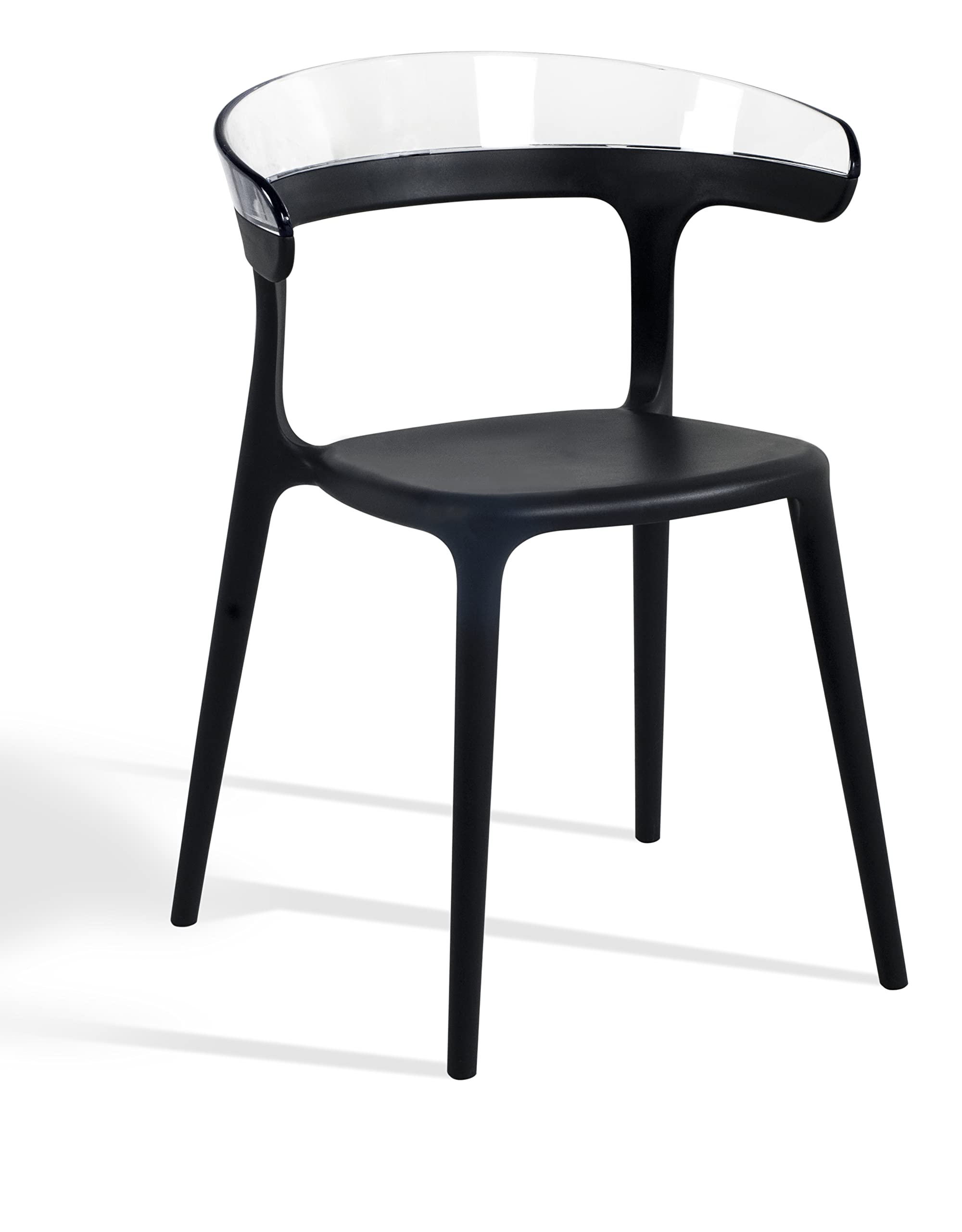 Modern Stackable Patio Dining Side Chair Set of 2 - Indoor/Outdoor Use - Black & Clear - Perfect for Backyard, Garden, Poolside or Balcony Seating